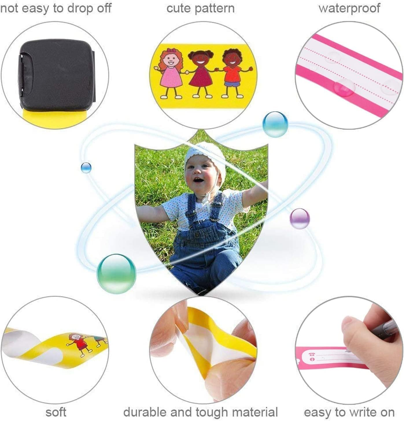 Children Safety ID Wristband Reusable Identification Waterproof ID Band Safety Wristband,Id Safety Wristbands Infobands Bracelets,Suitable for Boys and Girls(Set of 12) image number 3