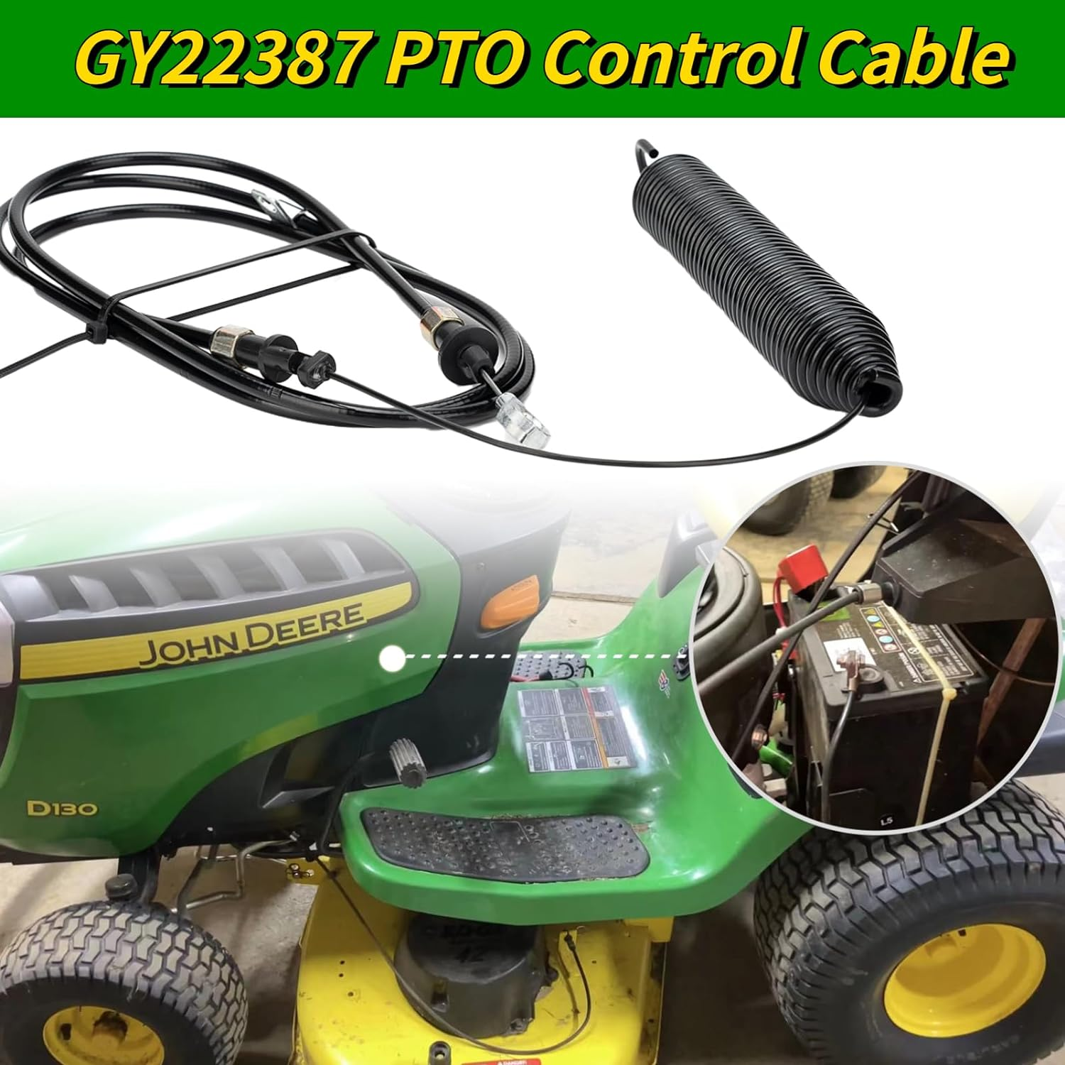 GY22387 PTO Control Cable for John Deere Lawn Mower-Blade Engagement Cable Compatible with John Deere 107S D100 D105 D110 D120 D125 D130 E100 E110 E120 E130 X105 X106 X107 X125 X126 X127 X145