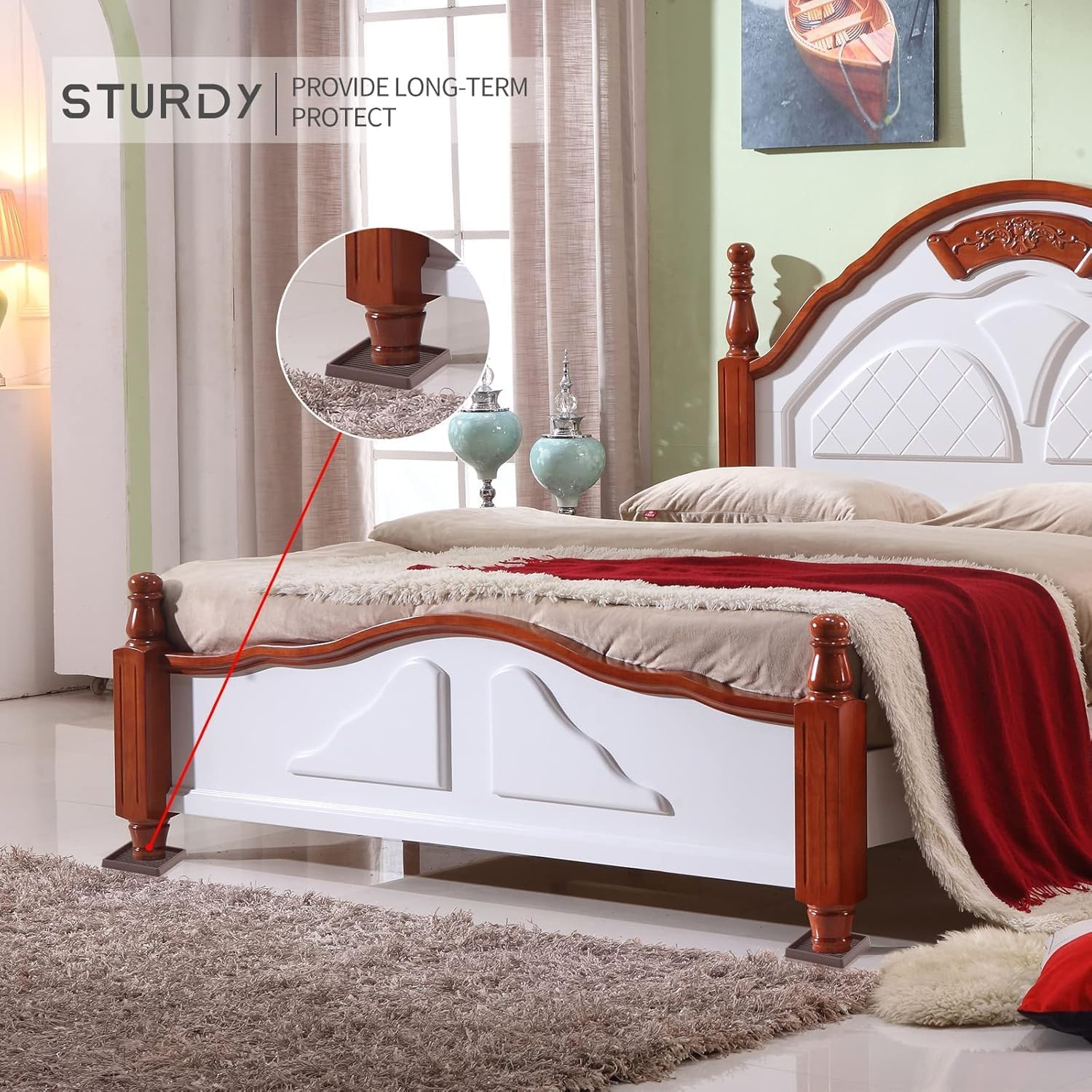 Non-Slip Rubber Caster Cups - Anti-Skid Furniture Pads for Bed, Couch, Table & Chair - Furniture Grippers & Floor Protectors - 4 Pack, Black image number 2