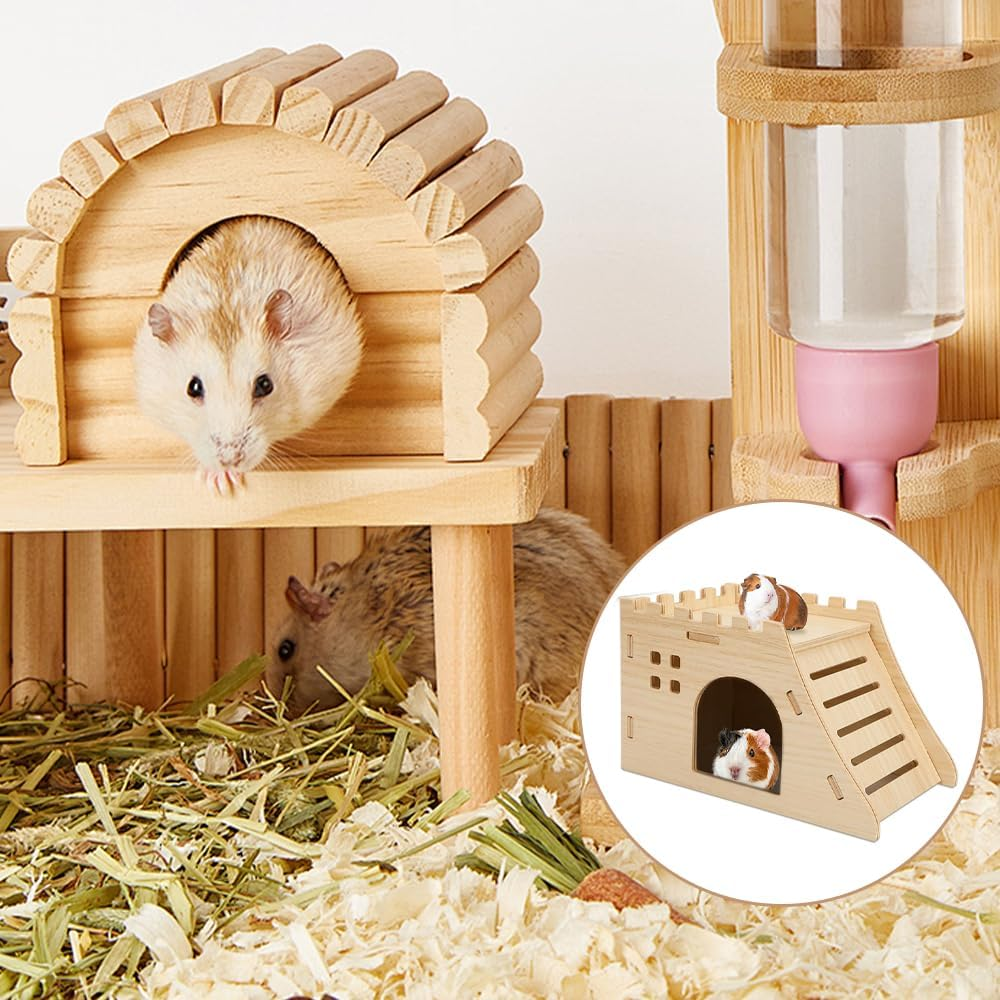 2 Pack Guinea Pig House,Mini Wooden Hamster Houses,Hamster Hideout House,Small Guinea Pigs Hideaway,Pet Sleeping Nest, for Hamsters and Chinchilla,Hamster and Small Pet