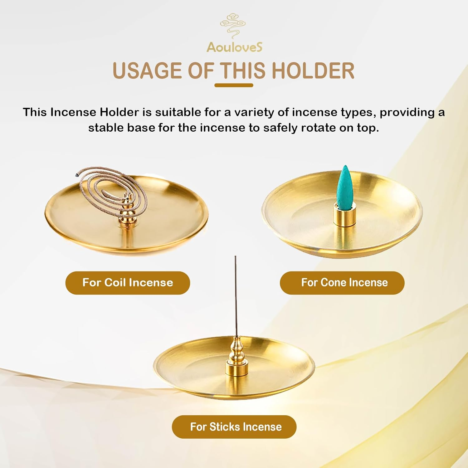 5 in 1 Incense Burner,Upgrade 5.5 Inch Brass Incense Holder for Incense Sticks/Coil Incense Cones, Brass Ash Catcher for Meditation Yoga Roomr,Home Fragrance Decoration image number 4