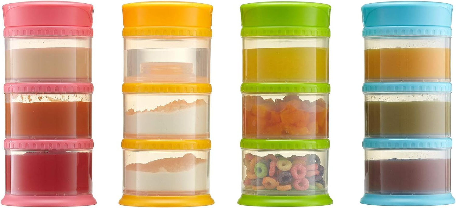Innobaby Packin' Smart Stackable and Portable Storage System for Formula, Liquid, Baby Snacks and More. 3 Stackable Cups in White. BPA Free.