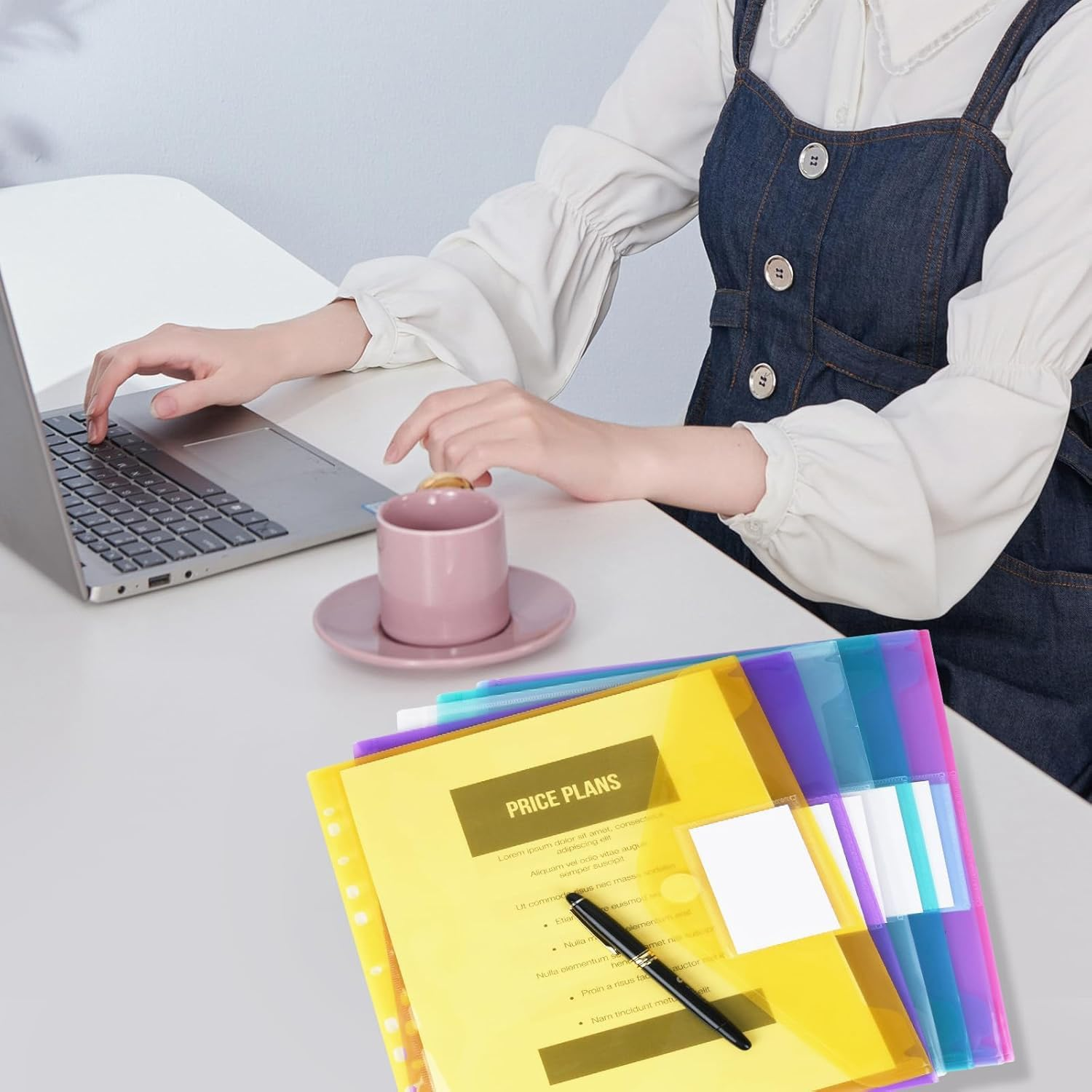 24 Pack 6 Colours File Folder Envelopes with Label Pocket,Envelope Binder Folders with 11 Holes and Tab Pockets and Buttons,Plastic File Folder Envelopes for Offices Schools Homes image number 5