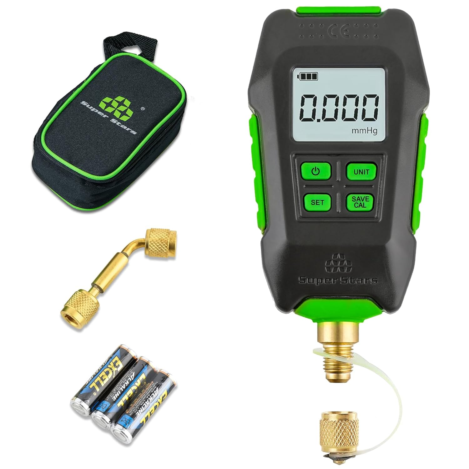 Digital Micron Vacuum Gauge 1/4" SAE, Digital Pressure Tester Meter HVAC, Alarm Notice, Temp Compensation, LCD Display, 4 Units