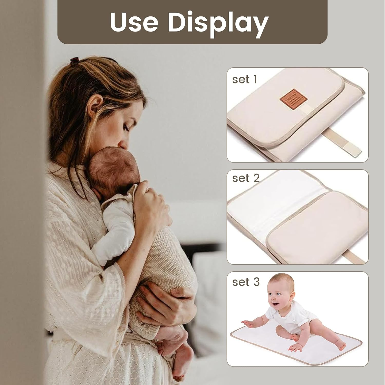 Baby Changing Mat, Travel Changing Mat, Foldable and Portable, Suitable for Travel, Family, and Outdoor Use (Ivory) image number 3