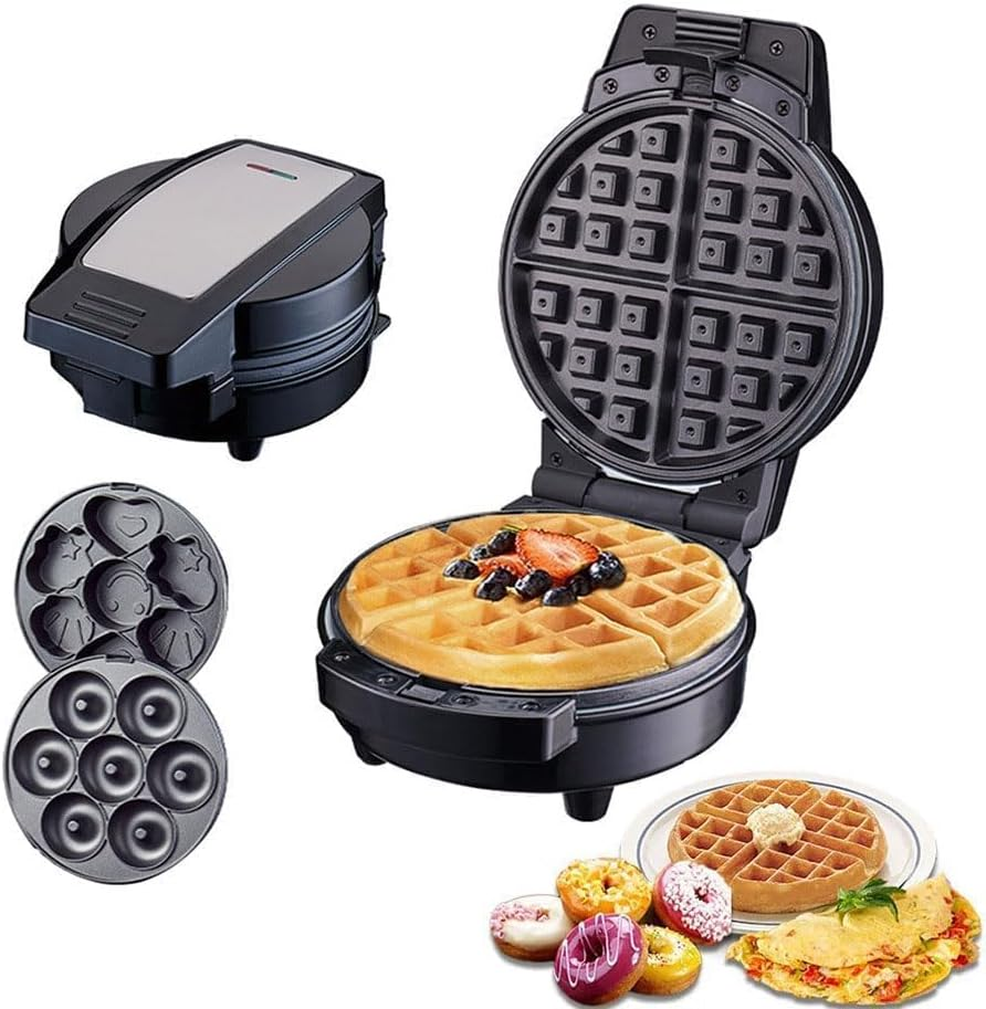 Waffle Maker 3 in 1 Detachable Baking Plates Non Stick Plates with LED Display round Waffle Doughnut Cartoon Cake Sandwich Maker 600W image number 2