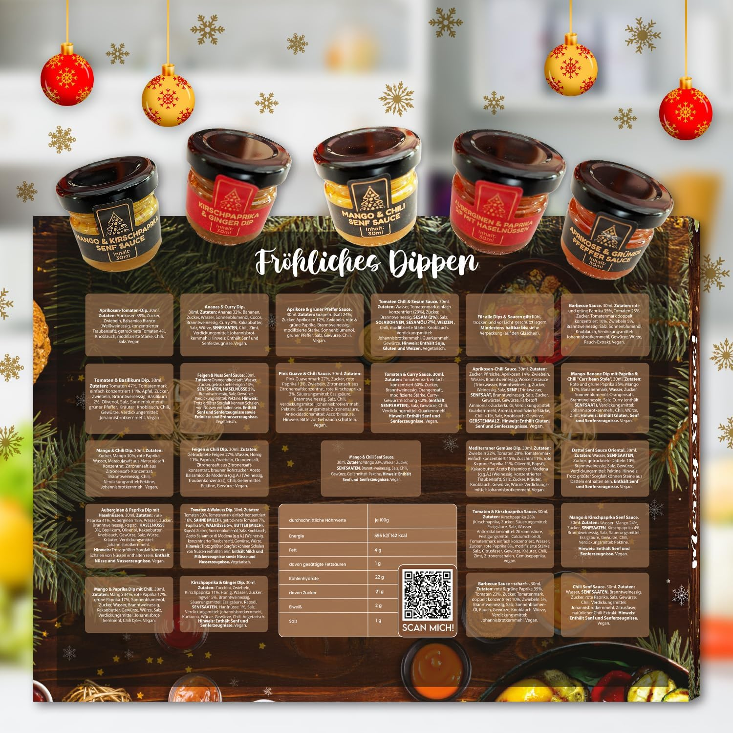 He-Ju Sauces & Dips Advent Calendar 2025, 24 Different Spicy to Hot Dips & Sauces in Christmas Calendar image number 4
