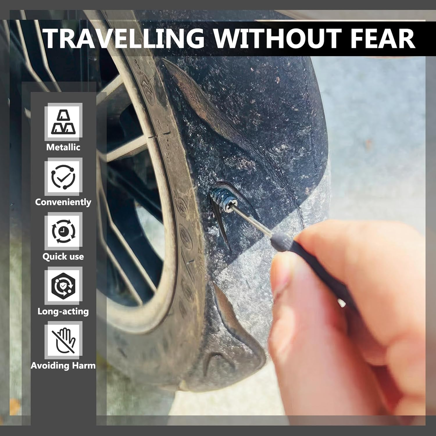 100 Pcs Car Tire Repair Rubber Nails with 2 Screwdriver, Vacuum Tire Nail Repair Kit Sidewall, Self-Service Screw in Tire Plugs for Puncture Motorcycle Flat Truck Tractor (50S & 50L) image number 1