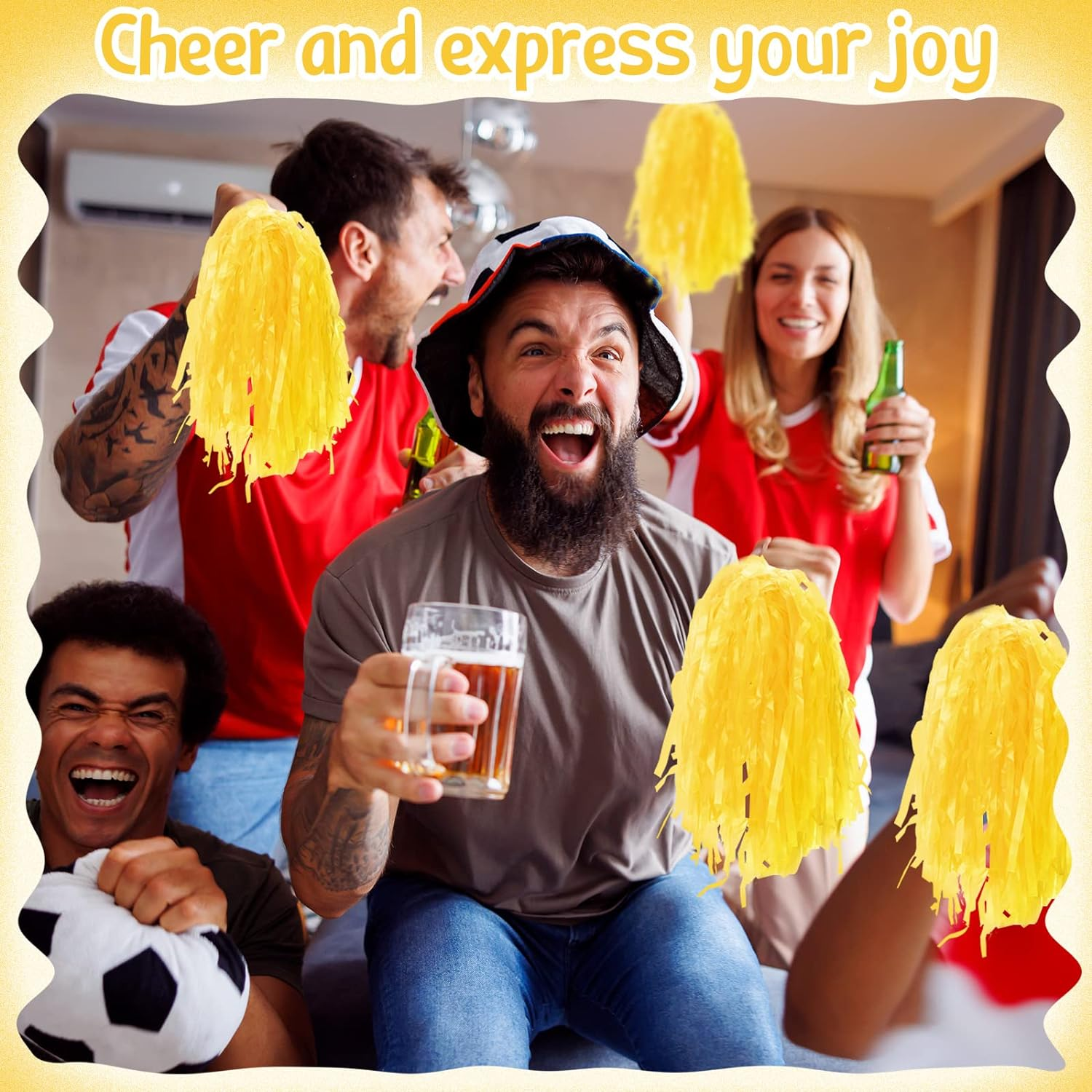 Meooeck 80 Pcs Cheerleading Pom Poms Sports Dance Cheer Pompoms with Handles Plastic Cheerleader Stuff for Sport Gymnastics Adults Cheering Team Party Decorations(Yellow) image number 3