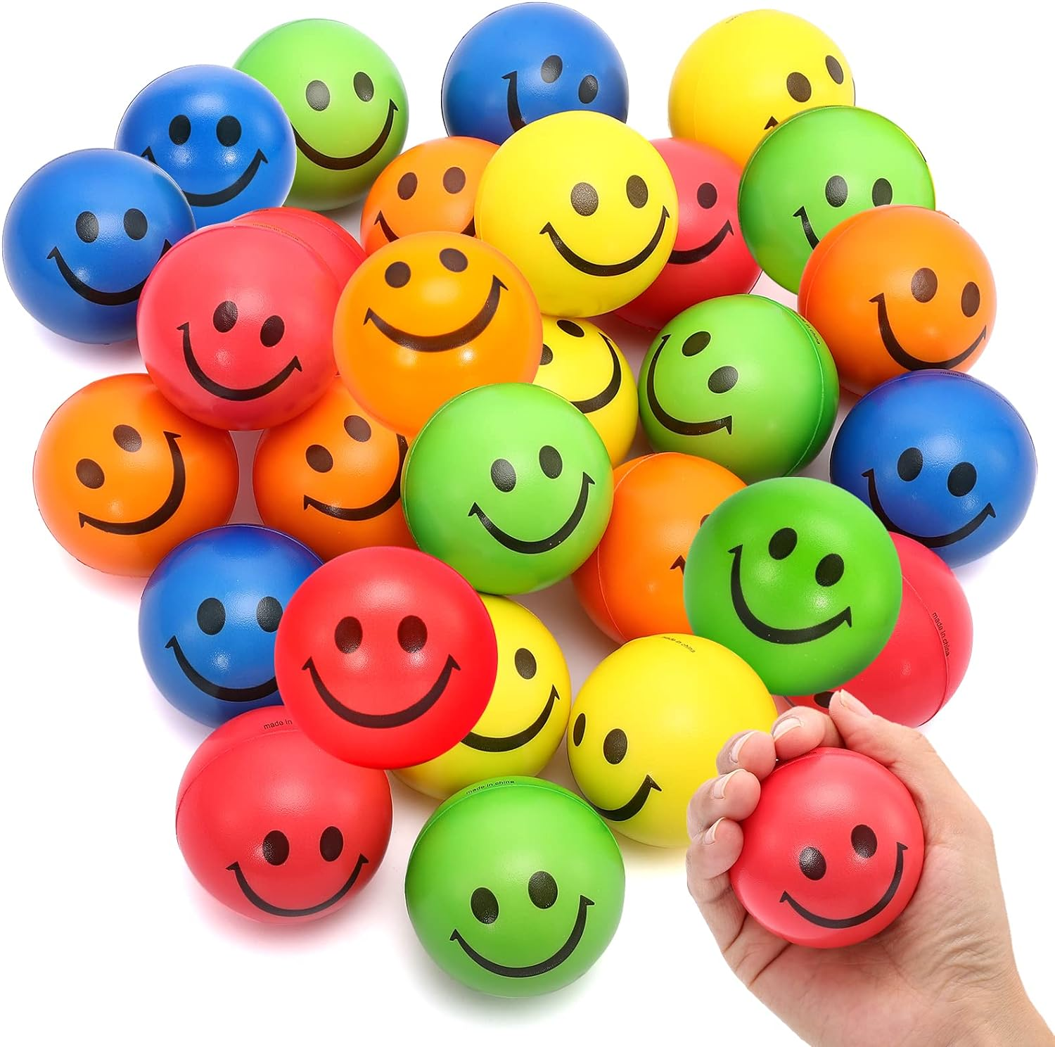 24 Pack Stress Balls Bulk,2.5 Inch Face Squeeze Balls,Smile Balls,Party Favor Soft PU Balls,Stress Relief for Finger Exercise School Carnival Reward,Assorted Colors Random Pattern image number 4