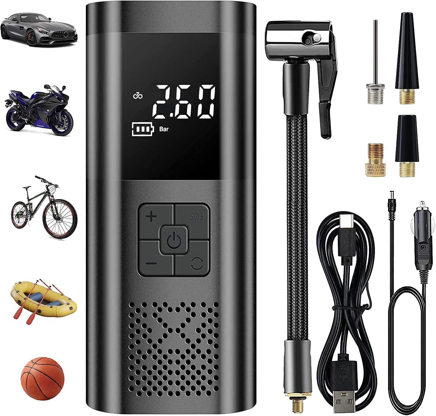 Tyre Inflator Portable Air Compressor, 150PSI Cordless Air Pump for Car, 7500Mah Digital Tire Inflator with Pressure Gauge and Led Light for Cars Bikes Motorcycles Balls, Power Bank W/Led Light image number 2