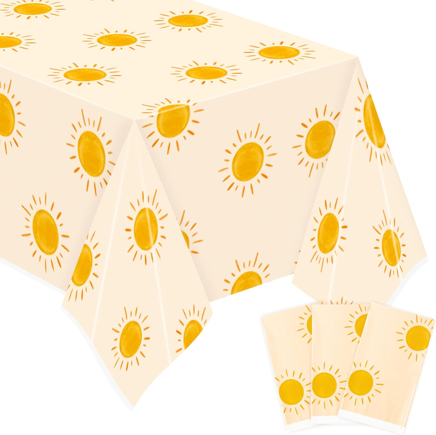 3Pcs Boho Sun Birthday Party Tablecloths Boho Hippie Sunshine Disposable Plastic Waterproof Rectangular Table Covers First Trip around the Sun Party Decorations Baby Shower Supplies