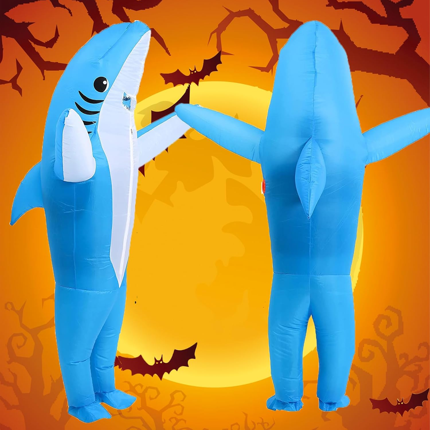 Inflatable Shark Costume Air Blow up Jumpsuit Fancy Dress Funny Carcharias Suit for Cosplay Party - Pink image number 5