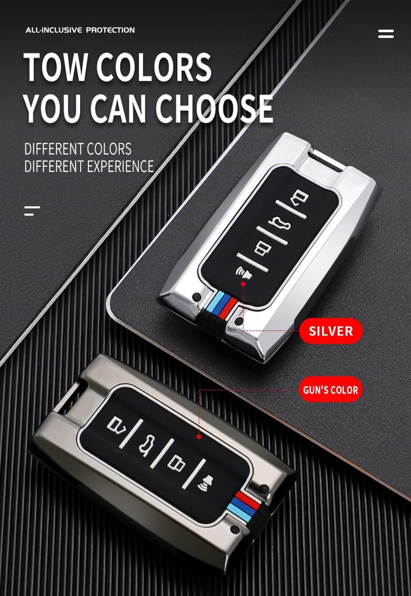 Ontto Metal Car Key Fob Cover Fit for Great Wall GWM WEY Tank 300 500 Tank300 Tank500 Smart Key Case Keyring Silicone Key Shell Holder Bag Keychain Accessories 4 Buttons Black A - B-Black image number 2