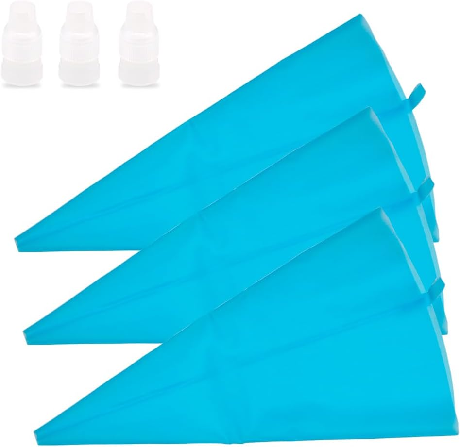 18 Inch Reusable Icing Bags 3-Pack Silicone Piping Bags, Large Pastry Bags Cake Decorating Icing Piping Bags, Baking Dessert Piping Bag with 3 Icing Couplers for Standard Tips, Blue image number 1