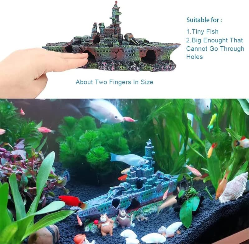 AIMALL Aquarium Shipwreck Decorations Fish Tank Ornaments, Aquarium Shipwreck Ship Fish Tank Resin Sunken Ship Fishing Hiding Pot Decor,Eco-Friendly for Freshwater Saltwater Aquarium Decorations image number 1