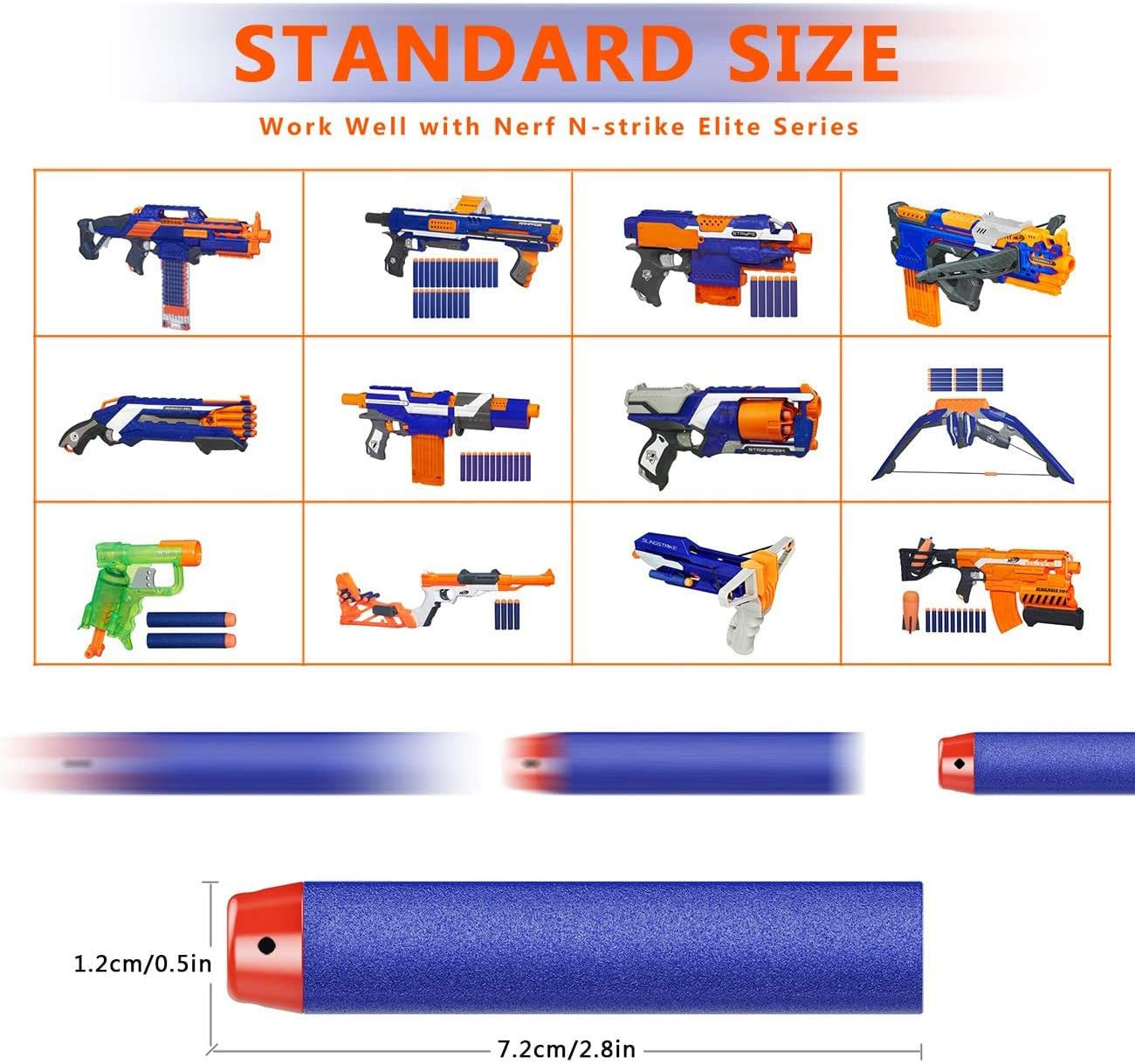 100 Nerf N Strike Blaster Compatible Dart Bullets, 100Pcs Nerf Bullet Refill Darts Ammo Premium Foam Bullets Pack Compatible for Nerf N-Strike Elite Guns image number 1