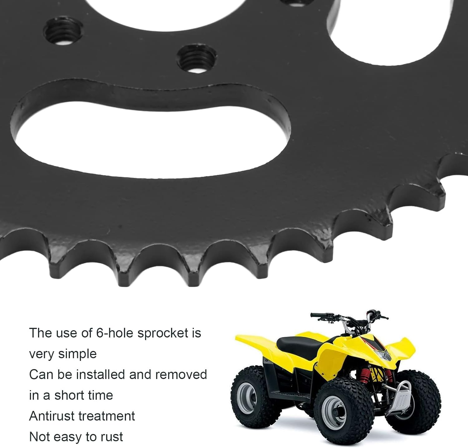 428 40T Rear Chain Sprocket Cog, Stainless Steel Bike Sprocket 6 Holes, Black Rear Chain Sprocket for 4 Wheel ATV Quad Bike Go Karts Mini Bike image number 1