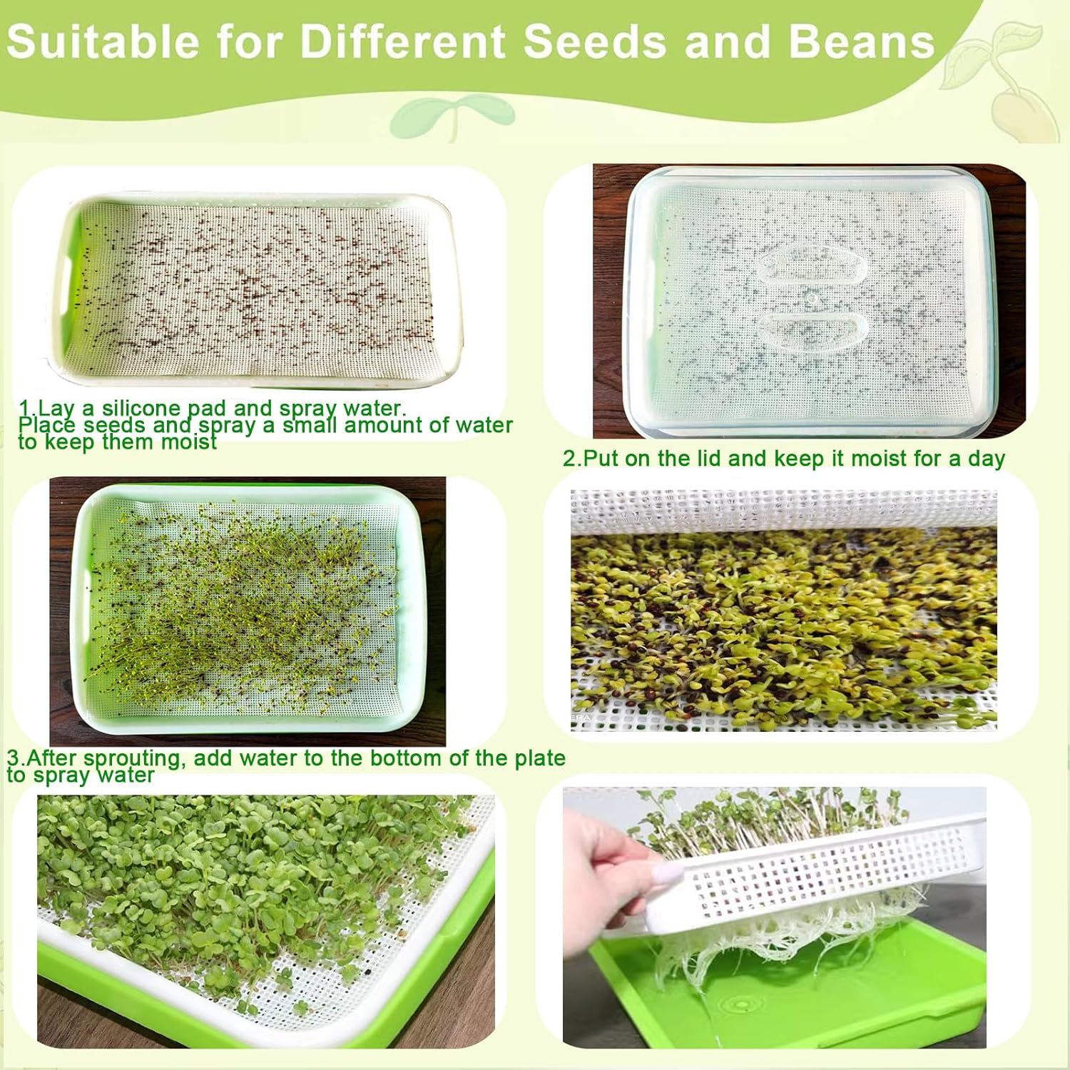 16Pcs Germinating Growing Sheets,Hydroponic Growing Silicone Mats. Fit for Plant Germination Tray and Mesh Sprouting Trays,Trays NOT Included (8.26 * 78") image number 1