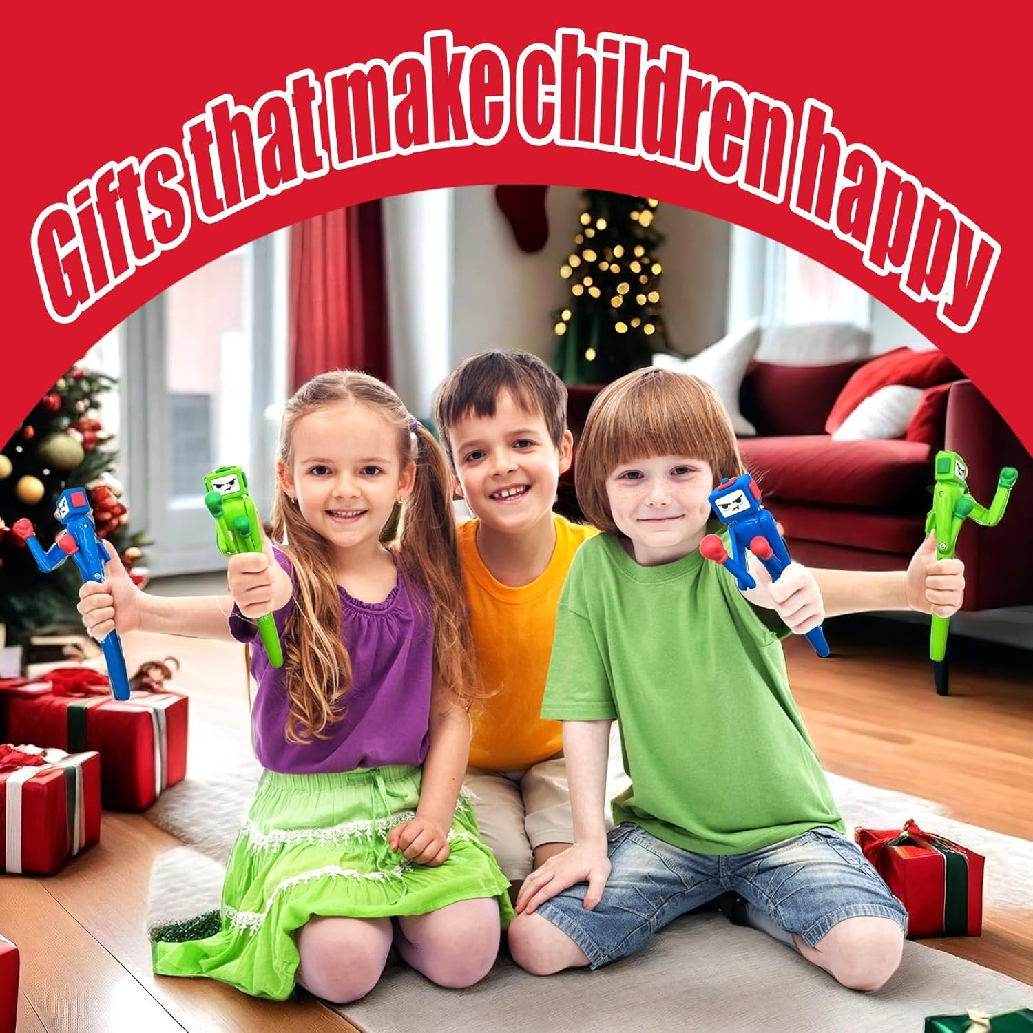 Boxing Pen Robot - （2PCS） with Punching Arm and Crisp Button Sound - Funny and Cool Novelty Pen - Boxing Gifts - Blue/Green Colors - 1.0Mm Smooth Writing