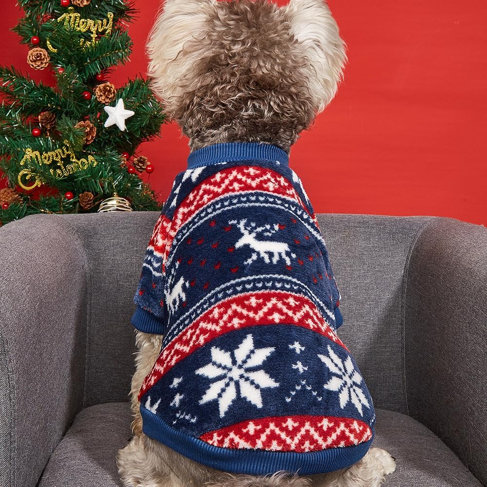 Dog Jumper for Small Dogs, Fleece Dog Jumper, Ethnic Style Dog Winter Clothing, Ultra Soft Thermal Winter Warm Puppy Sweatshirt, Pet Jumper (Blue, L) image number 5