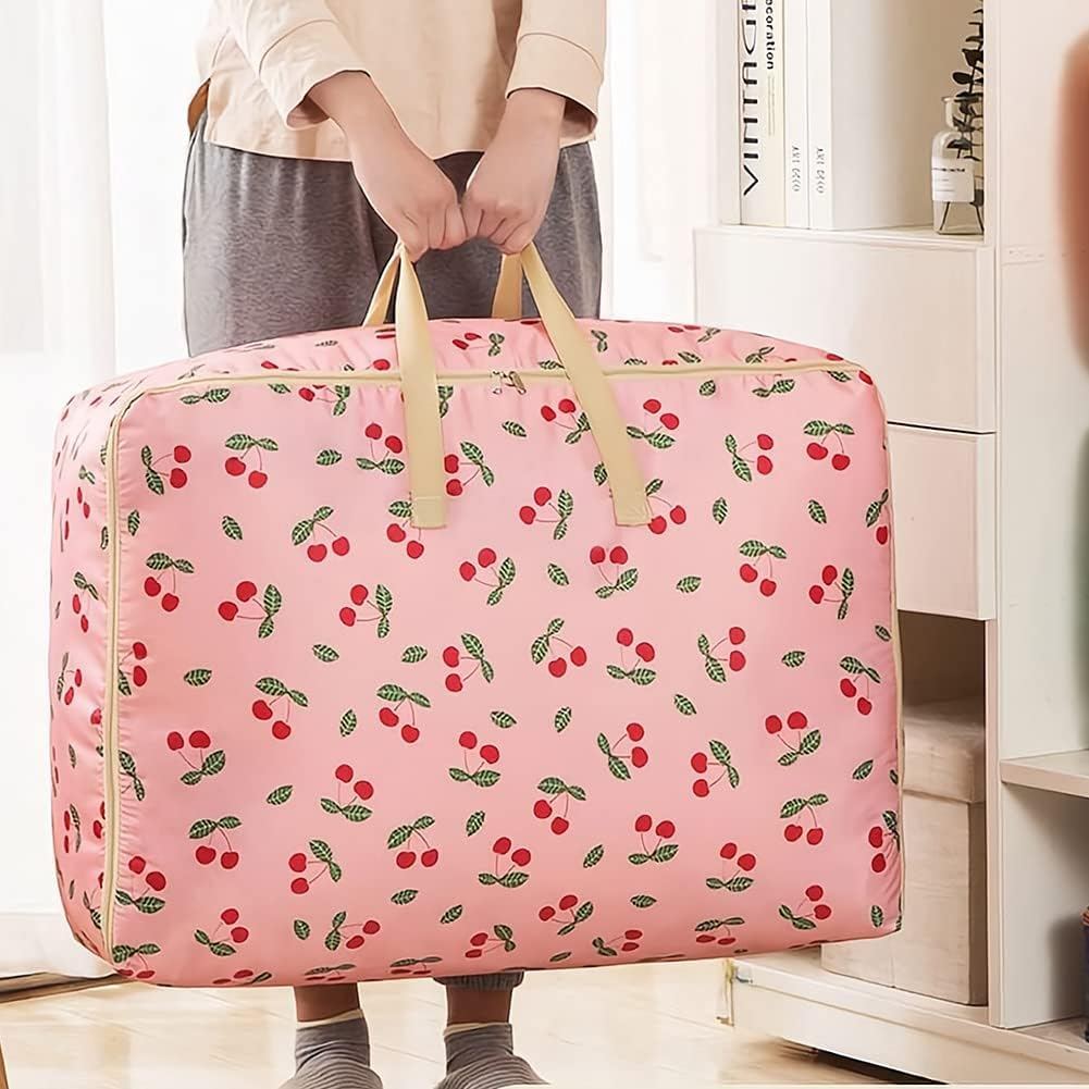 84L Large Moving Storage Bag with Zips - Bags for Moving House -Bedding Underbed Storage Bag - Big Storage Bag for Duvet, Laundry, Clothes,Quilt(Cherry)