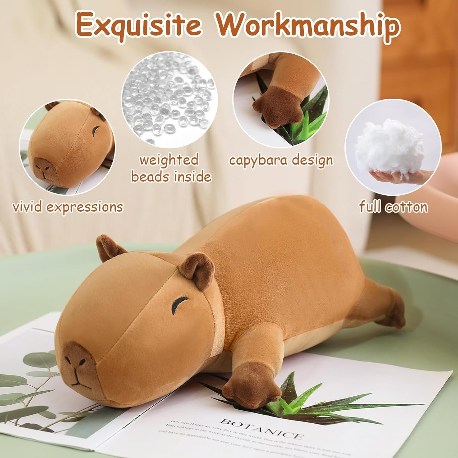 SQEQE Weighted Plush Capybara, Weighted Stuffed Animal for Anxiety, Cute Plushies Soft Pillow Toy Gifts for Kids Adults Christmas & Easter Family Gifts, Children'S Day Presents, 60 CM, 1.4 KG image number 2