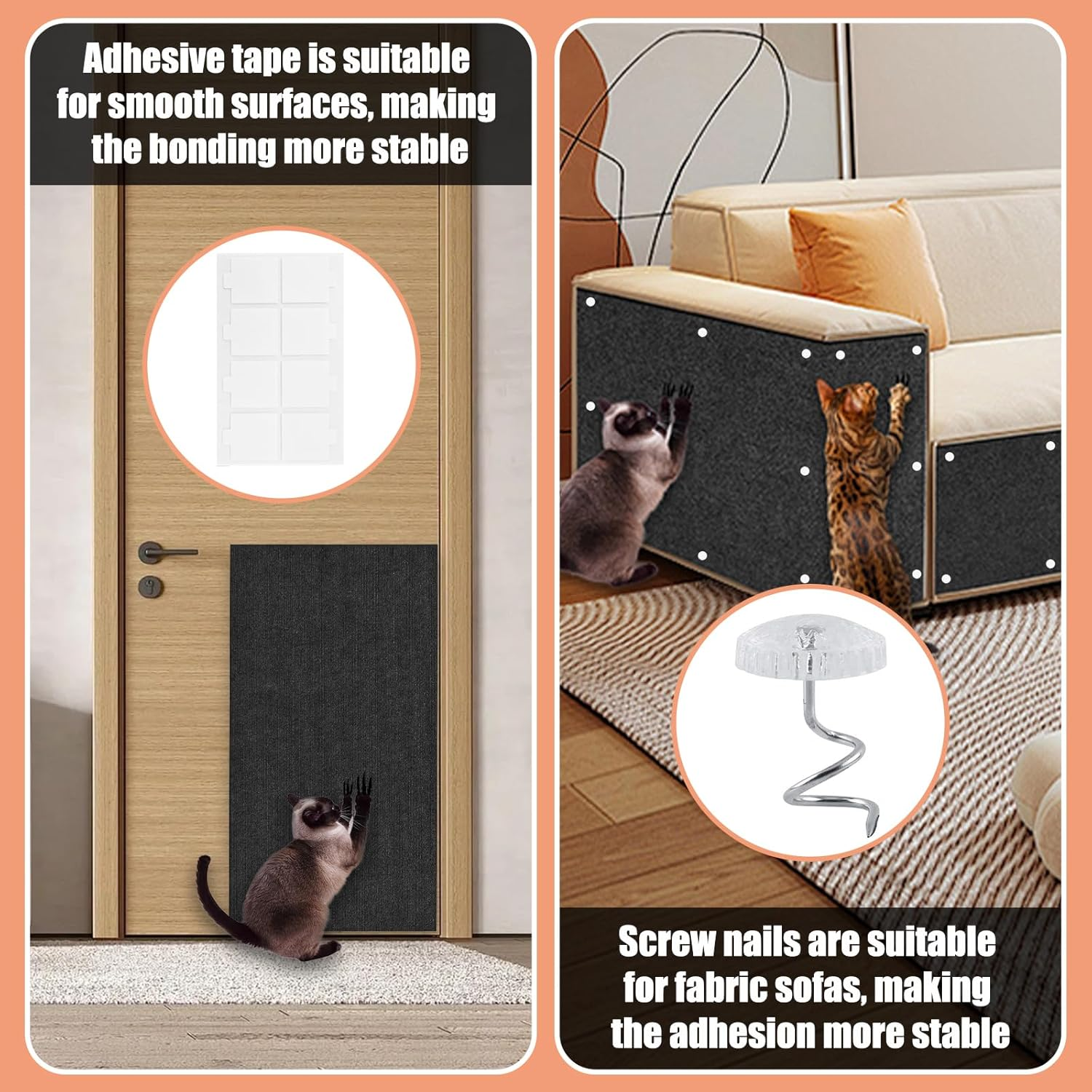 Cat Scratch Furniture Protector, 78.7"X15.8" Large Self-Adhesive Mat, Trimmable Scratch-Resistant Carpet for Sofa, Wall, Cat Tree & Door Protection, Durable Indoor Cat Scratcher (Dark Gray) image number 1