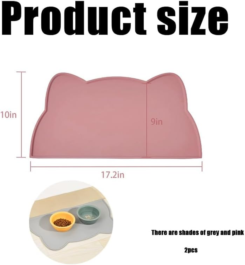 2 Pcs Cat Food Mat,Silicone Cat Feeding Mat,Pet Placemat Silicone Pet Food Mat for Floor,Waterproof Non Slip Pet Feeding Mat, Raised Edge Cat Bowl Mat to Stop Food Spills,Easy Clean,Cat Pattern image number 2