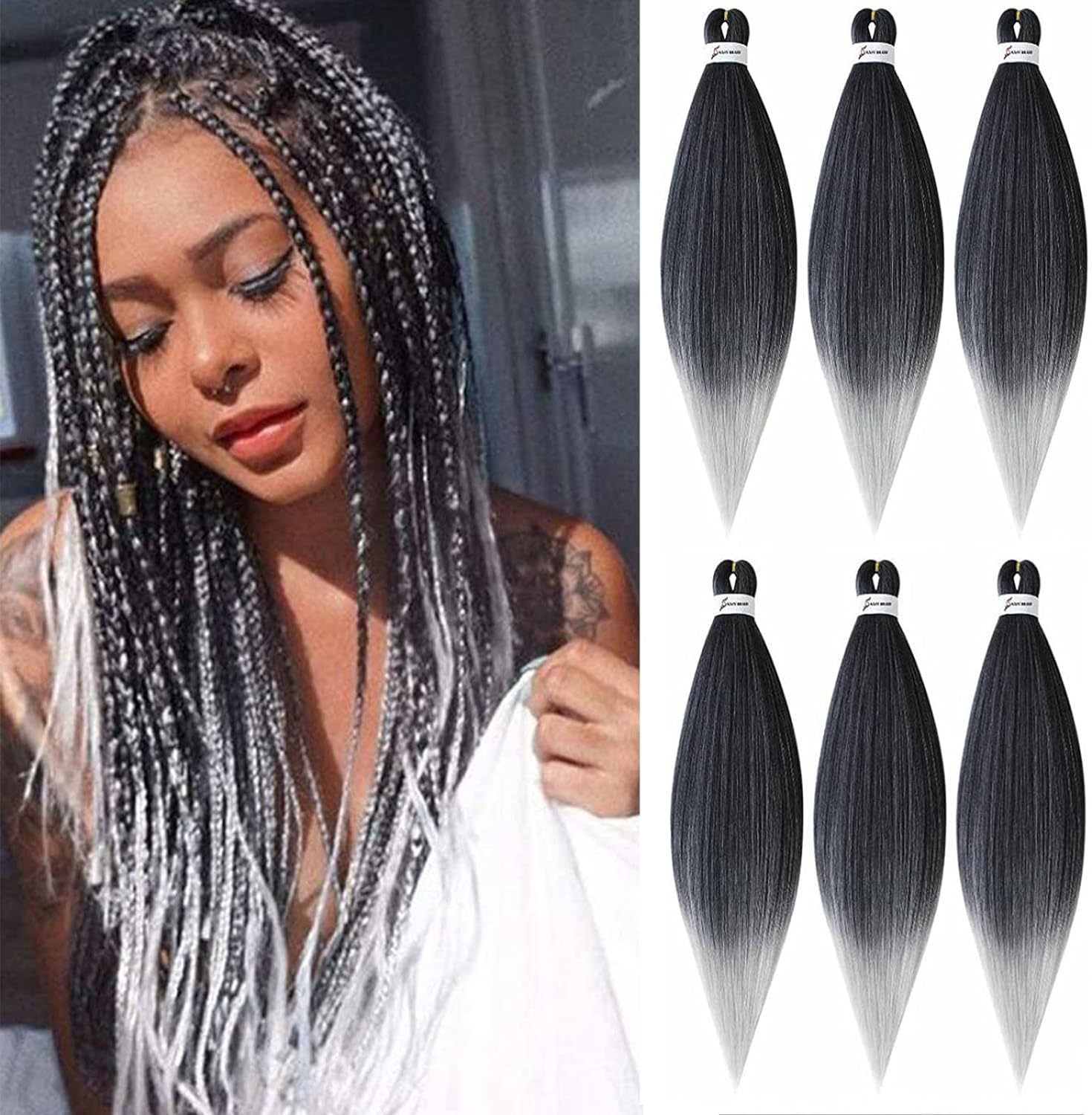 Pre Stretched Braiding Hair 26'' Easy Braid 6 Packs Professional Itch Free Synthetic Fiber EZ Braids Yaki Texture Knotless Braiding Hair Extensions (1B)