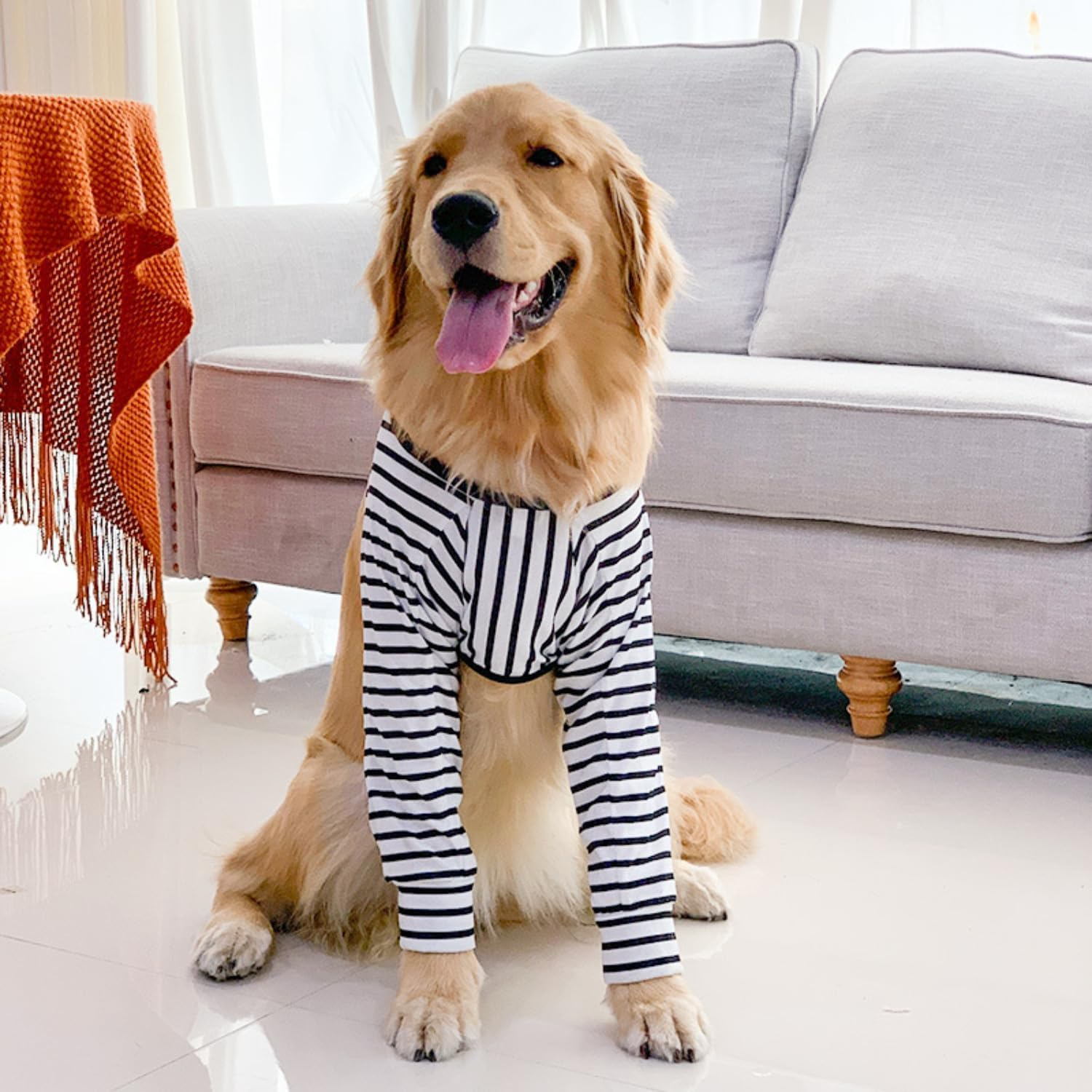 Dog Elbow Protector, Long Sleeve Dog Joint Recovery Sleeve for Prevent Licking Wound, Dog Elbow Sleeves Long for Medium Large Dogs (Black and White Stripe, L) image number 1