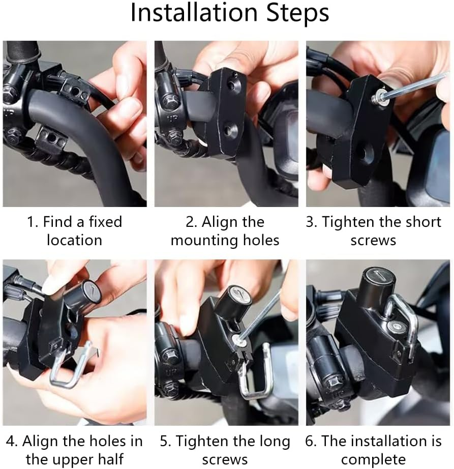 Helmet Lock, Motorcycle Helmet Lock, Bicycle Helmet Lock, Universal Helmet Lock with Keys, for 22-28 Mm Handlebar Tubes, Motorcycles, Bicycles or Scooters, Secures the Helmet image number 2