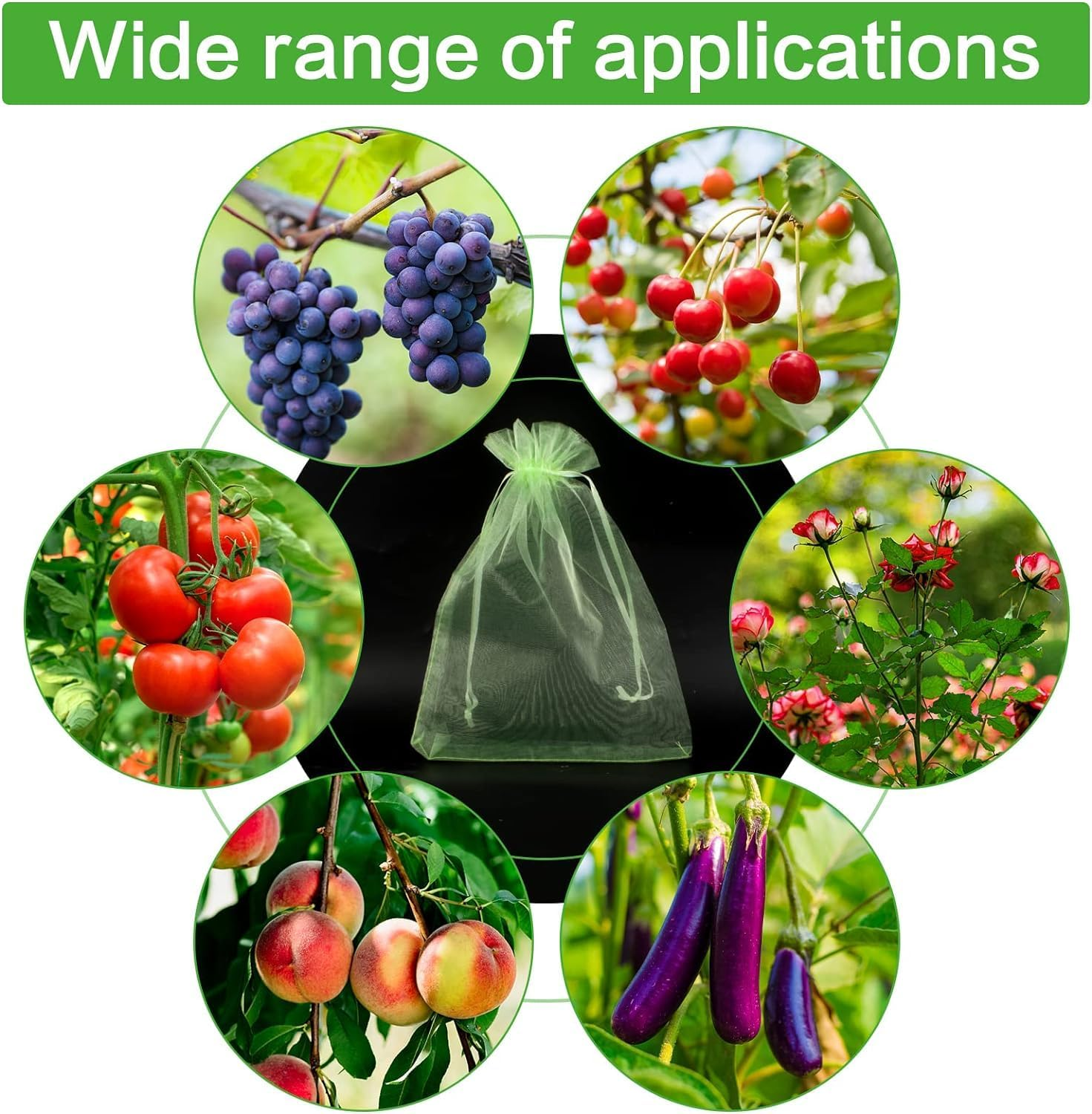 50 Pcs Fruit Protection Bags,Ladiz 5.9 * 7.8Inch Reusable Mesh Drawstring Protectors Bag,Netting Bags for Fruit Trees Plants Vegetables to Protect from Pest Birds and Insects (Green) image number 6