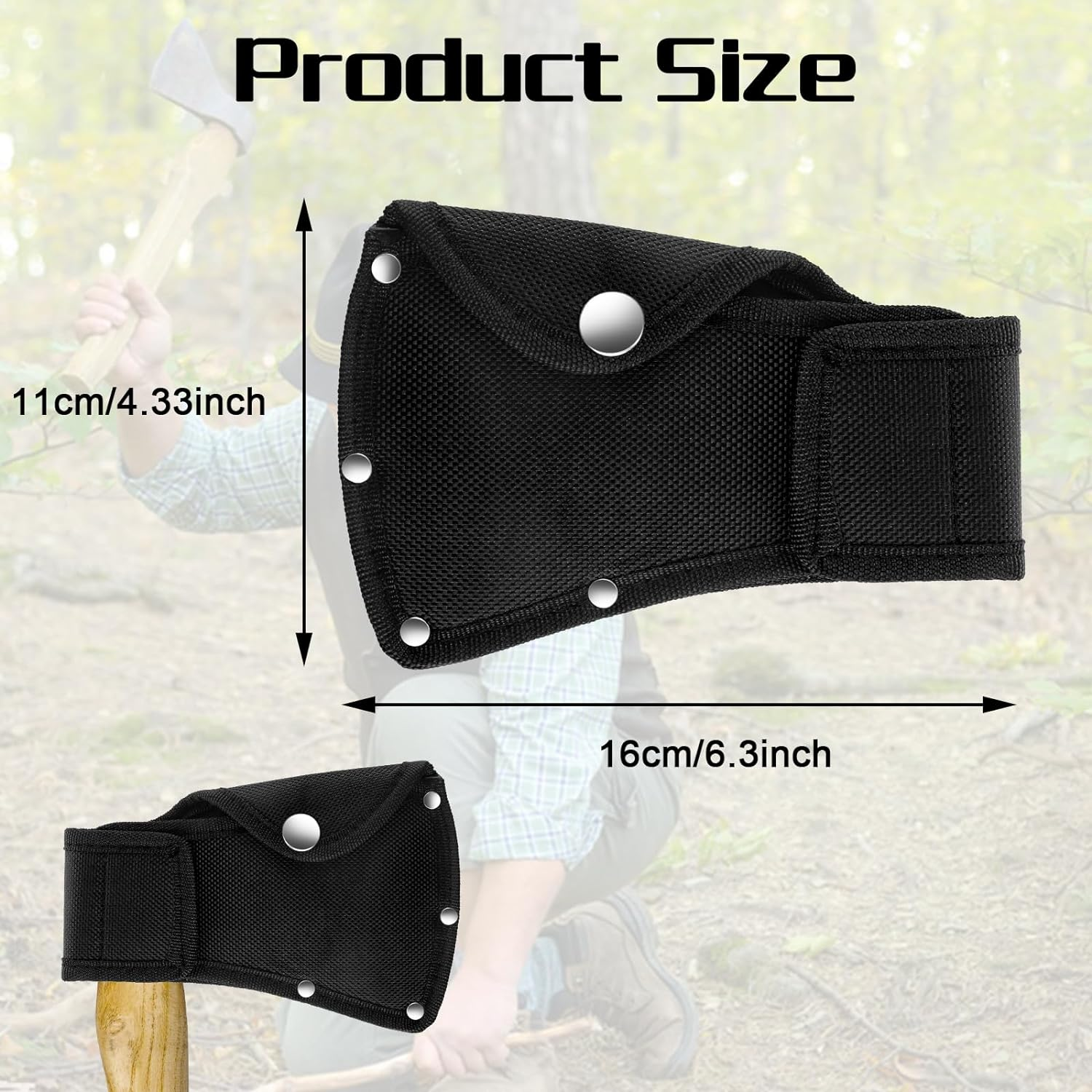 Teaaha Hatchet Sheath Leather Small Axe Head Cover for 0.88 to 1-1/4Lb Axe, Double Snap Hatchet Blade Protector Hatchet Cover Portable for Camping Lover Outdoor Camping Blade Protection, Black image number 1