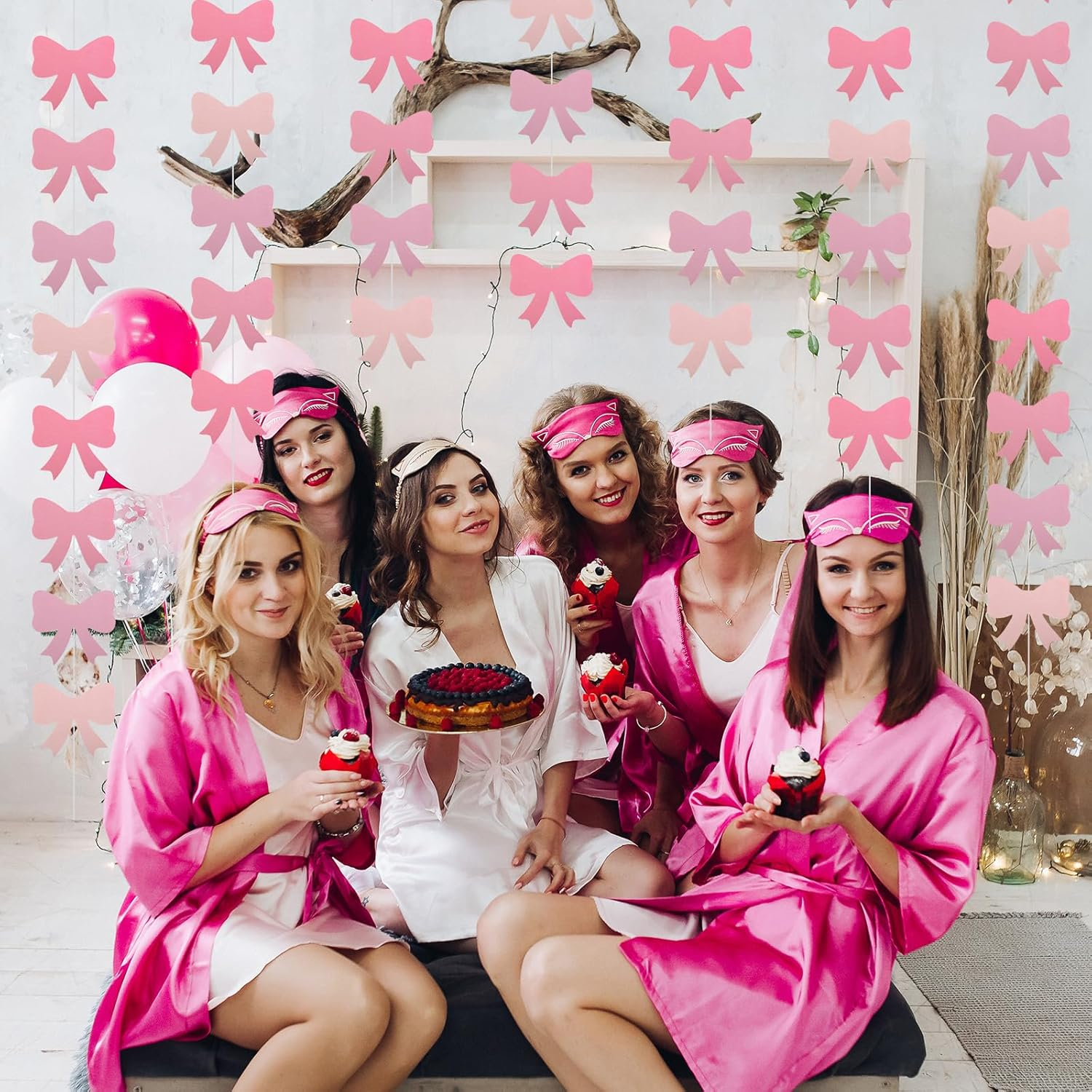 Coquette 8Pcs Pink Bow Hanging Banners - Birthday Decorations, Bow Garland, Themed Party Decor image number 6