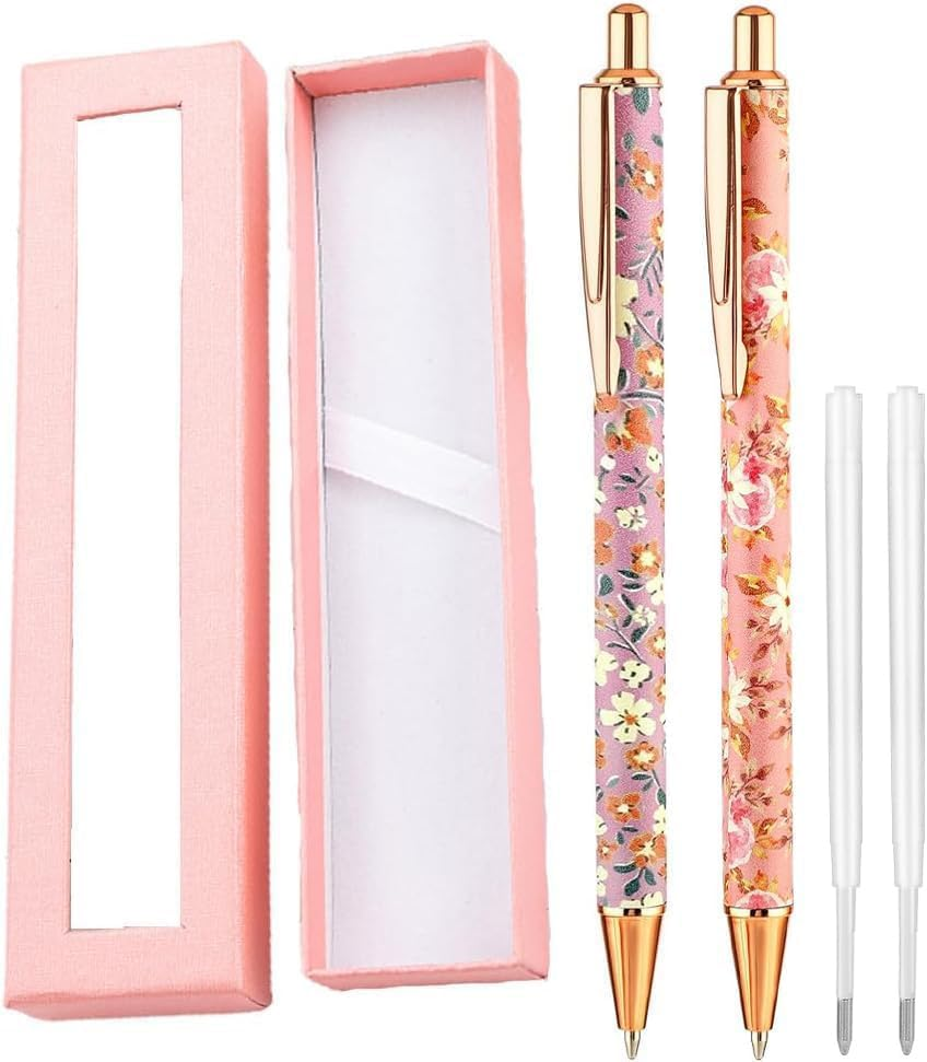 Floral Pens Set Retractable Ballpoint Pen Fancy Metal Flower Pens Black Ink Refills Gift Box for Readers image number 1