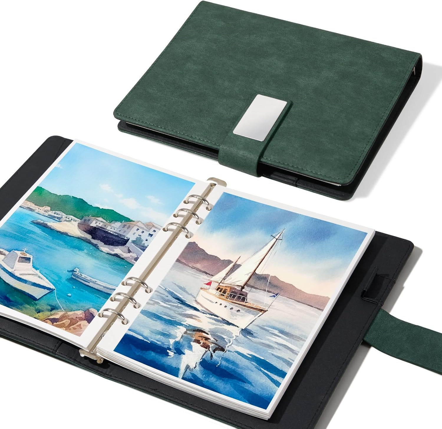 Lightwish Watercolor Sketchbook,100% Cotton Acid Free Watercolor Journal,300Gsm/140Lb Hot Press Watercolor Paper for Artists,Adults,Students,20 Sheets,9.25 * 6.3 Inches(Leather Green) image number 6