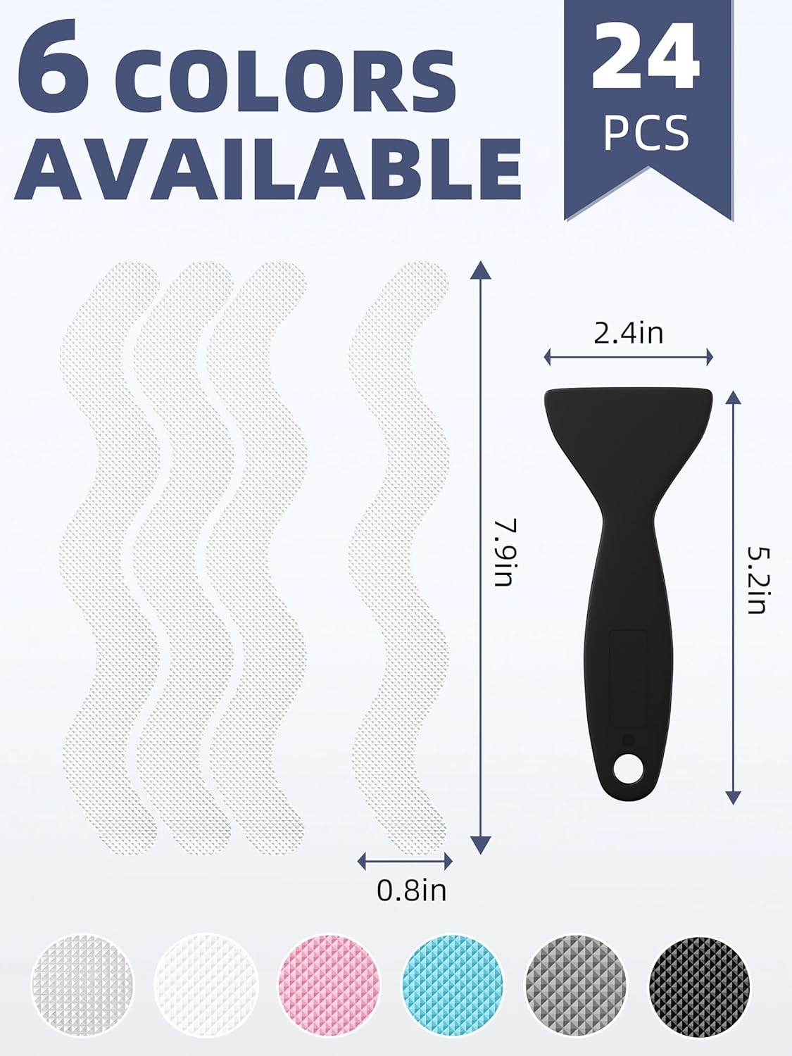 Patented anti Slip Shower Stickers 24 PCS Safety Bathtub Strips Adhesive Decals with Premium Scraper for Bath Tub Shower Stairs image number 1