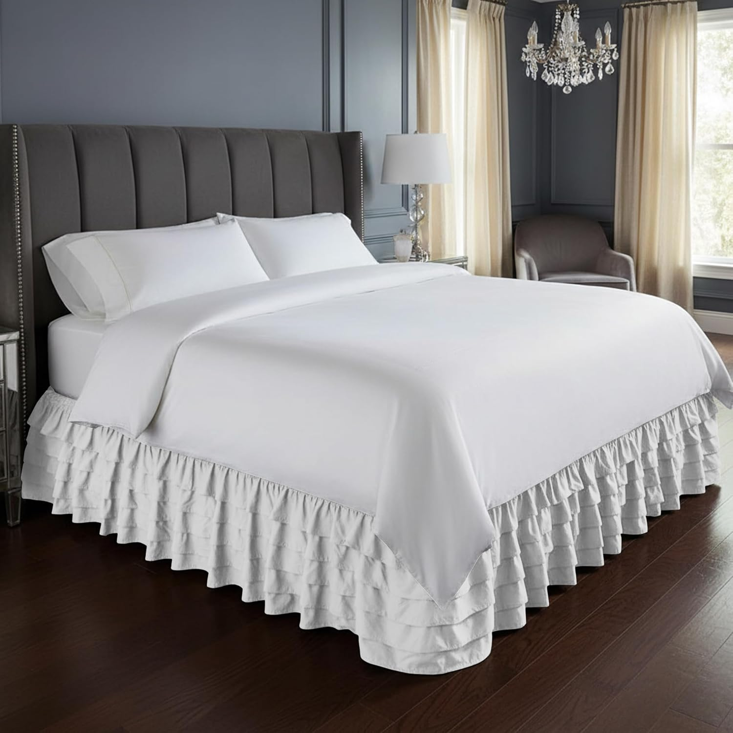 Elegant Comfort Luxurious Premium Quality 1500 Premier Wrinkle and Fade Resistant Hotel Quality Microfiber Multi-Ruffle Bed Skirt - 13Inch Drop, Twin, White image number 4