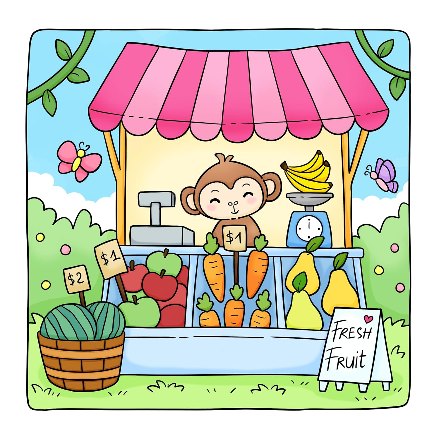 Adorable Shop: Cute & Simple Coloring Book for Adults and Kids Featuring the Joyful Daily Life of Animal Characters image number 2