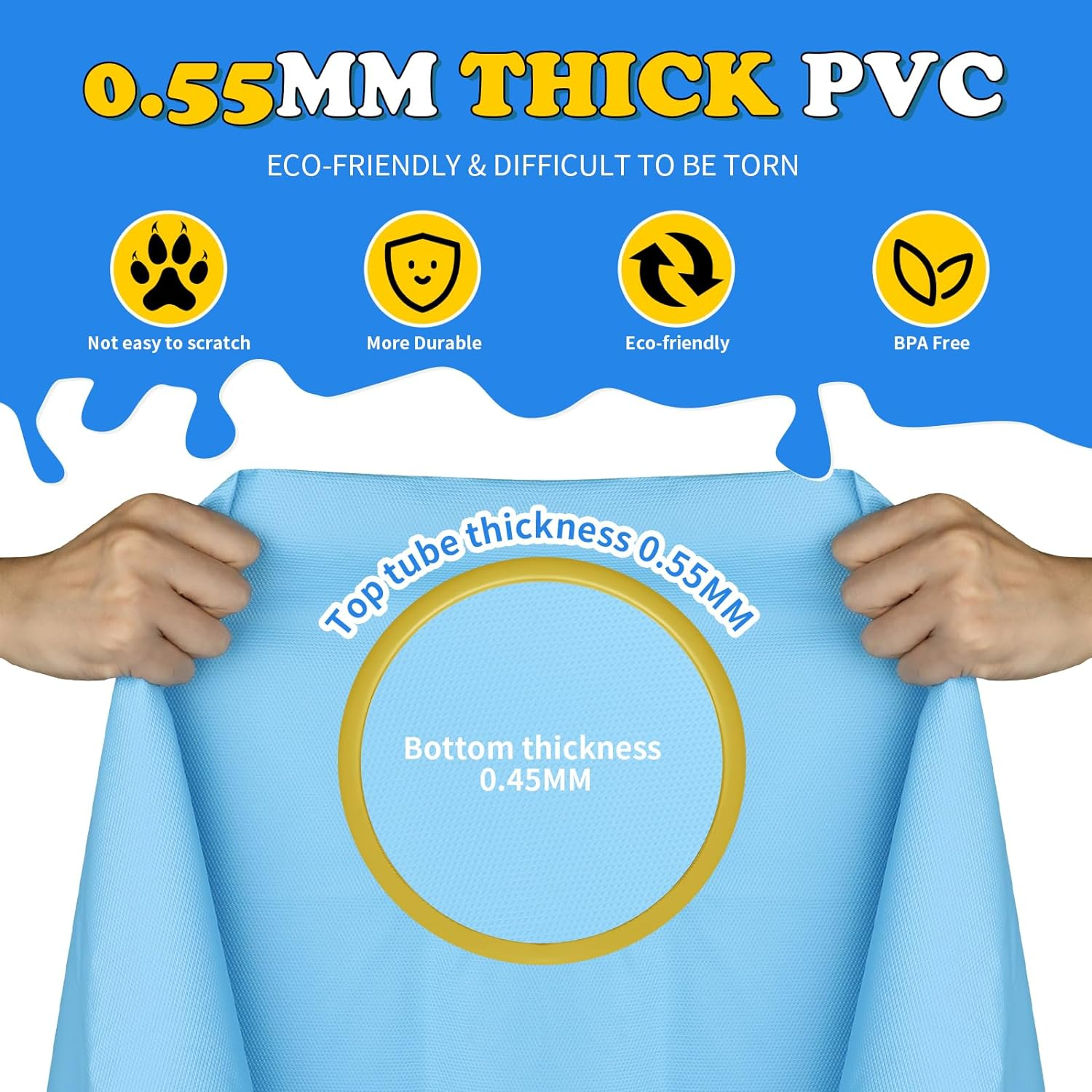 97" Non-Slip Splash Pad for Kids and Dog, Thicken Sprinkler Pool Summer Outdoor Water Toys, Extra Large Backyard Wading Pool for Children Boys & Girls or Pet Dog (Blue&Yellow) image number 2