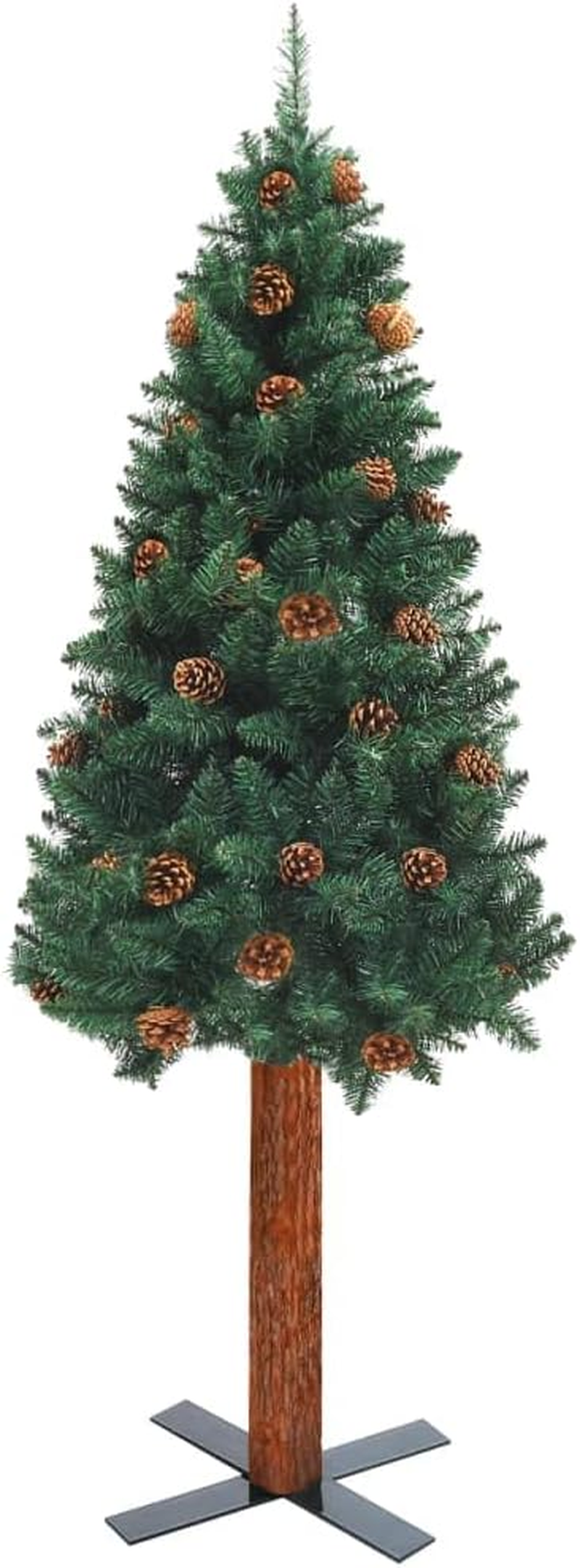 Christmas Tree, Xmas Tree Fake Tree Holiday Decoration Slim Christmas Tree with Real Wood and Cones Green 180 Cm PVC image number 3