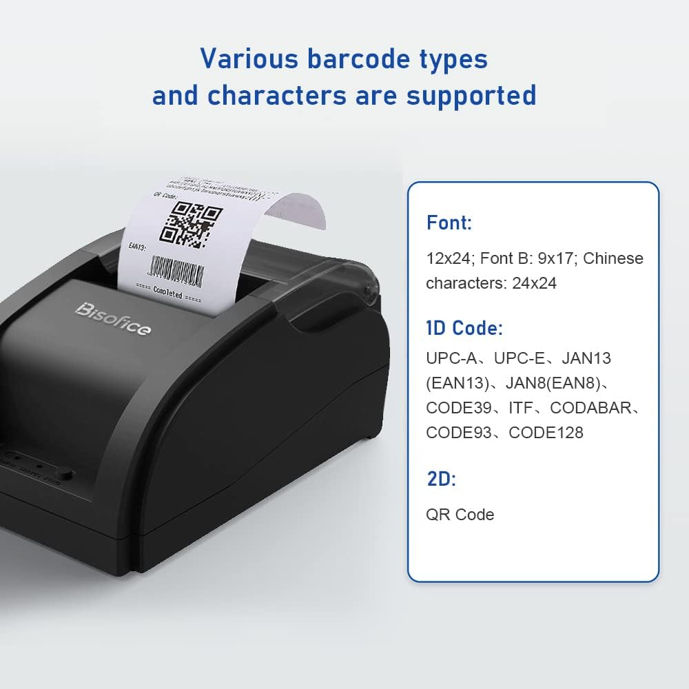 Eacam 58Mm Thermal Printer Desktop Receipt Printer Wired Barcode Printer USB+BT Connection Support ESC Command Cashbox Connecting Compatible with Windows Android, Printer with 1 Roll Paper Inside image number 1