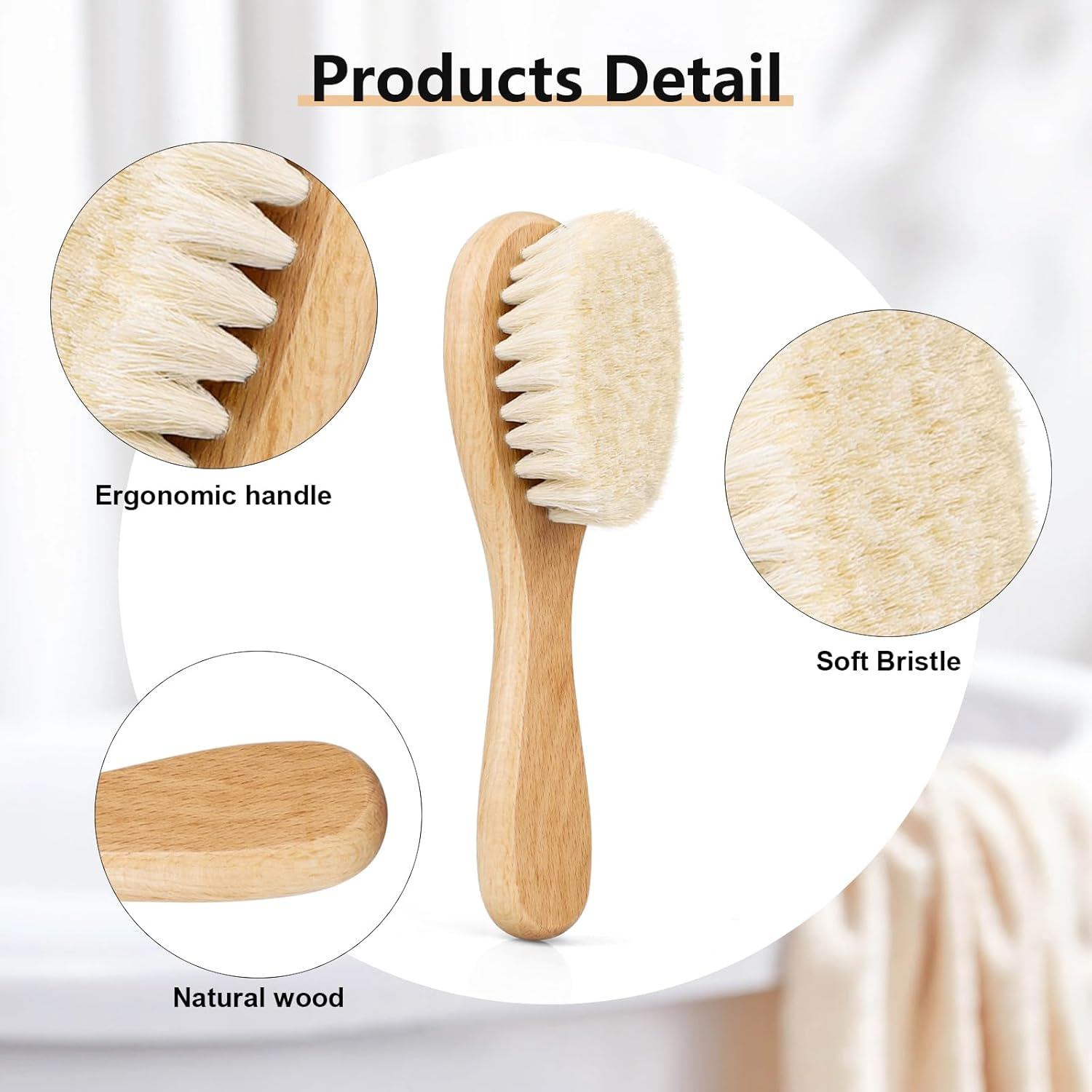 Baby Hair Brush, Goat Bristles Brush and Baby Cradle Cap Brush Set for Cradle Cap Wood Bristle Brush for Newborns and Toddlers (2 Piece) - Rose Red Baby Silicone Brush image number 2
