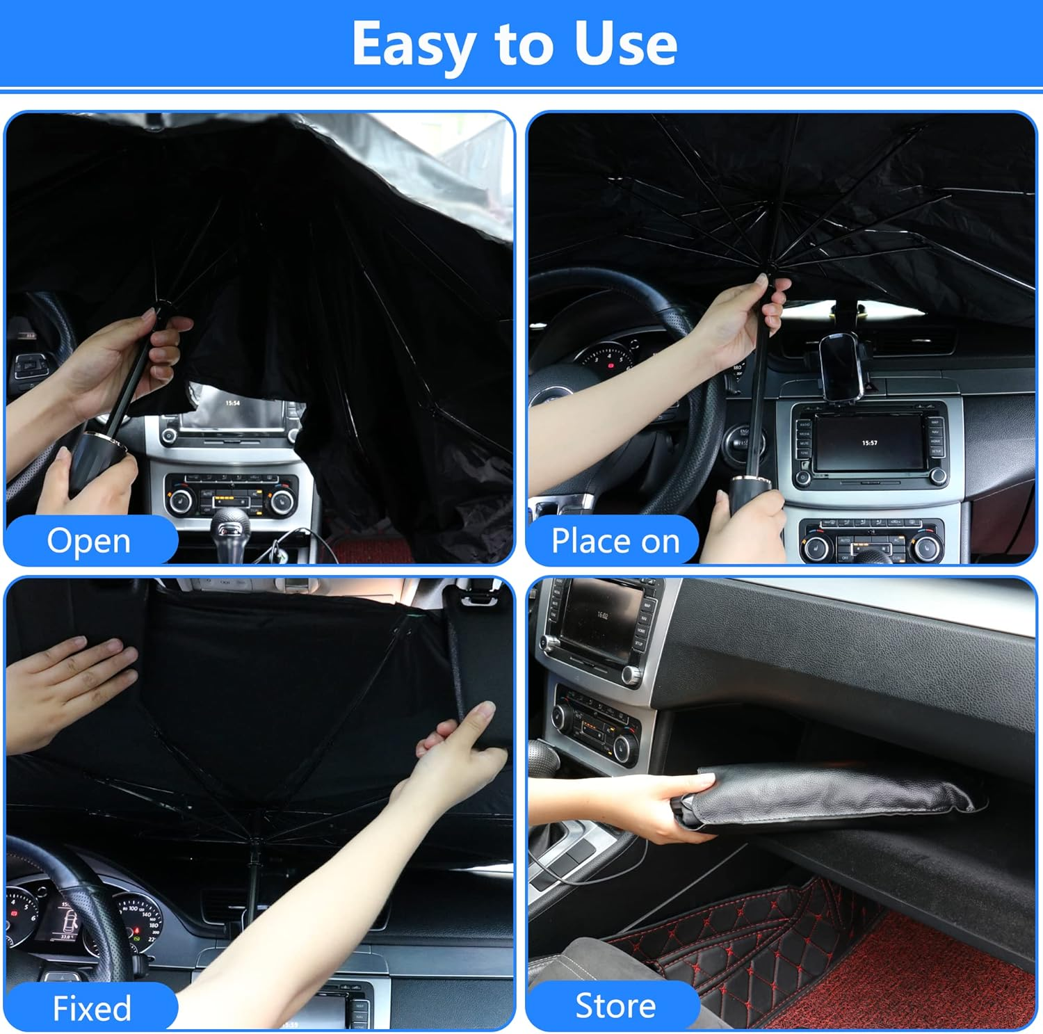 Foldable Car Umbrella Sunshade Cover UV Block Car Front Window (Heat Insulation Protection) for Sedan/Suv and Most Vehicles (57 X 31 Inches) image number 3