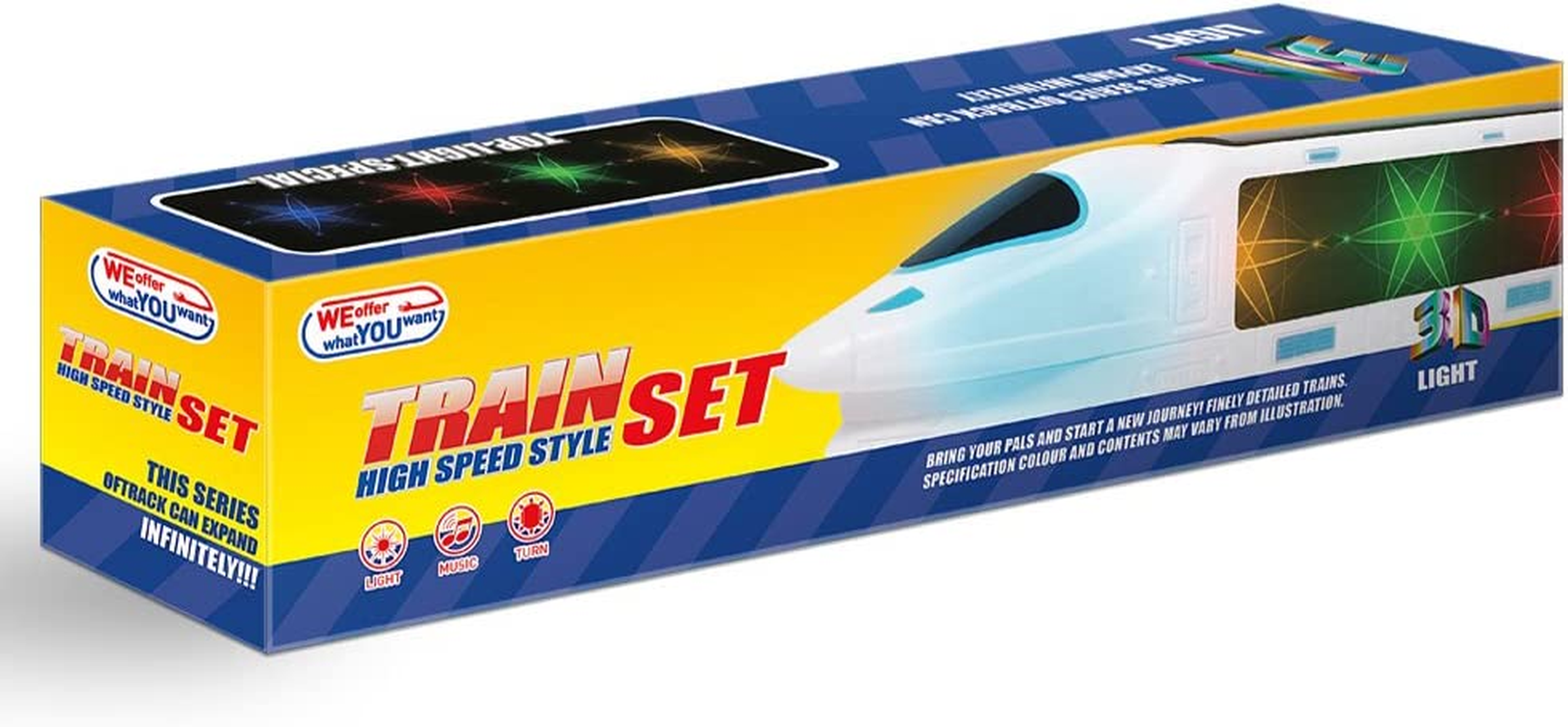 Weofferwhatyouwant Bullet Train - Monorail Electric Toy Train - Beautiful 3D Lightning - Battery Powered with Music - Bumps & Changes Directions on Contact - Fun Addition to Kids Playtime