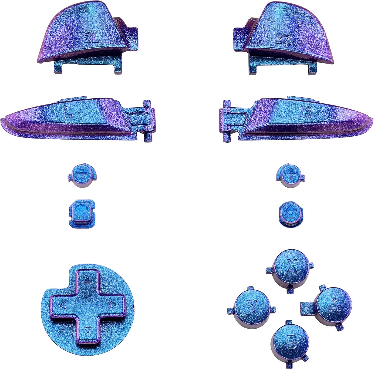Extremerate Purple Blue Chameleon Repair ABXY D-Pad ZR ZL L R Keys for Nintendo Switch Pro Controller, DIY Replacement Full Set Buttons with Tools for Nintendo Switch Pro - Controller NOT Included