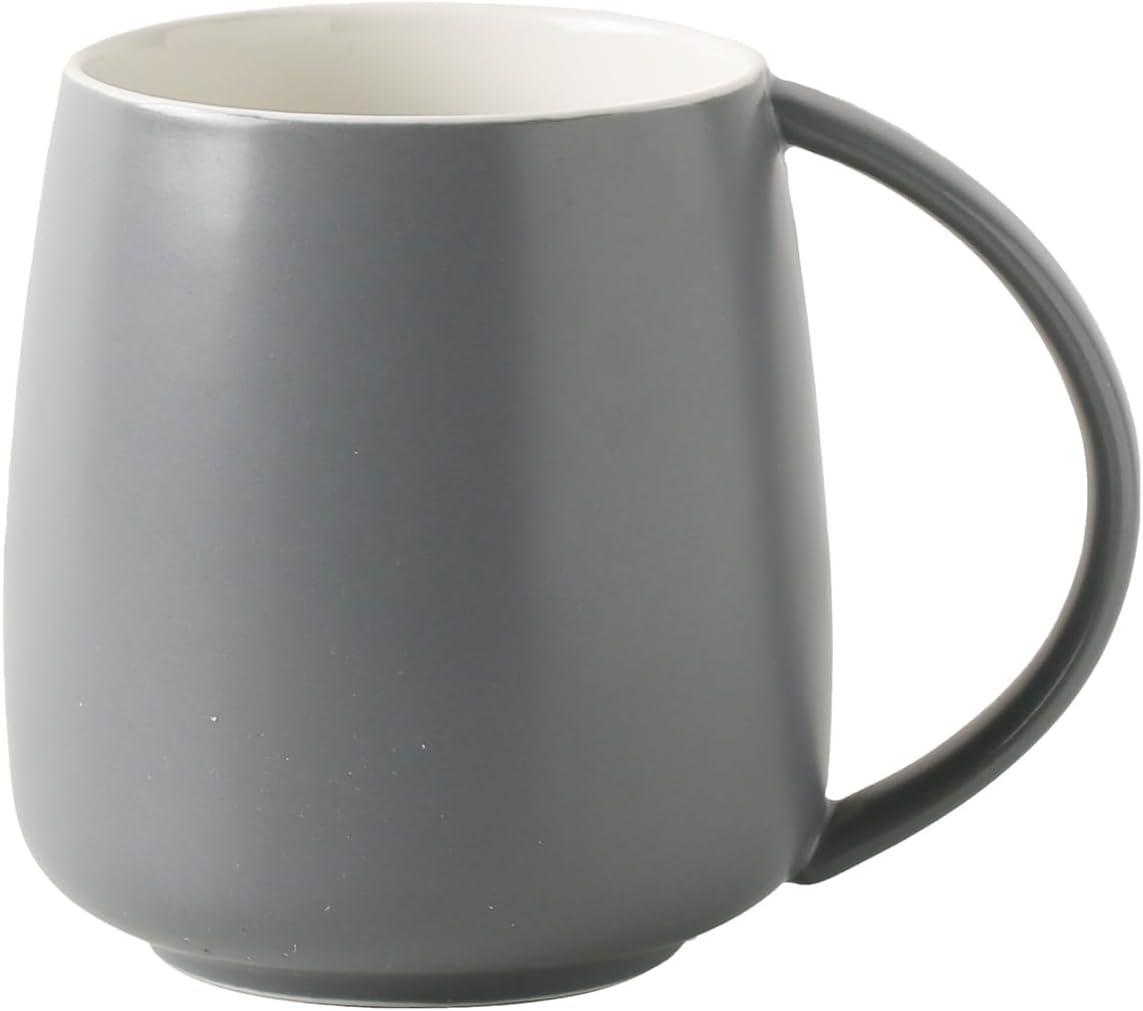 Classic Large Capacity Ceramic Belly Coffee Mugs 400Ml 14Oz Nordic Matte Finished Water Breakfast Toothbrush Egg Shaped Cup with Handle for Home Office Men Women (Gray)