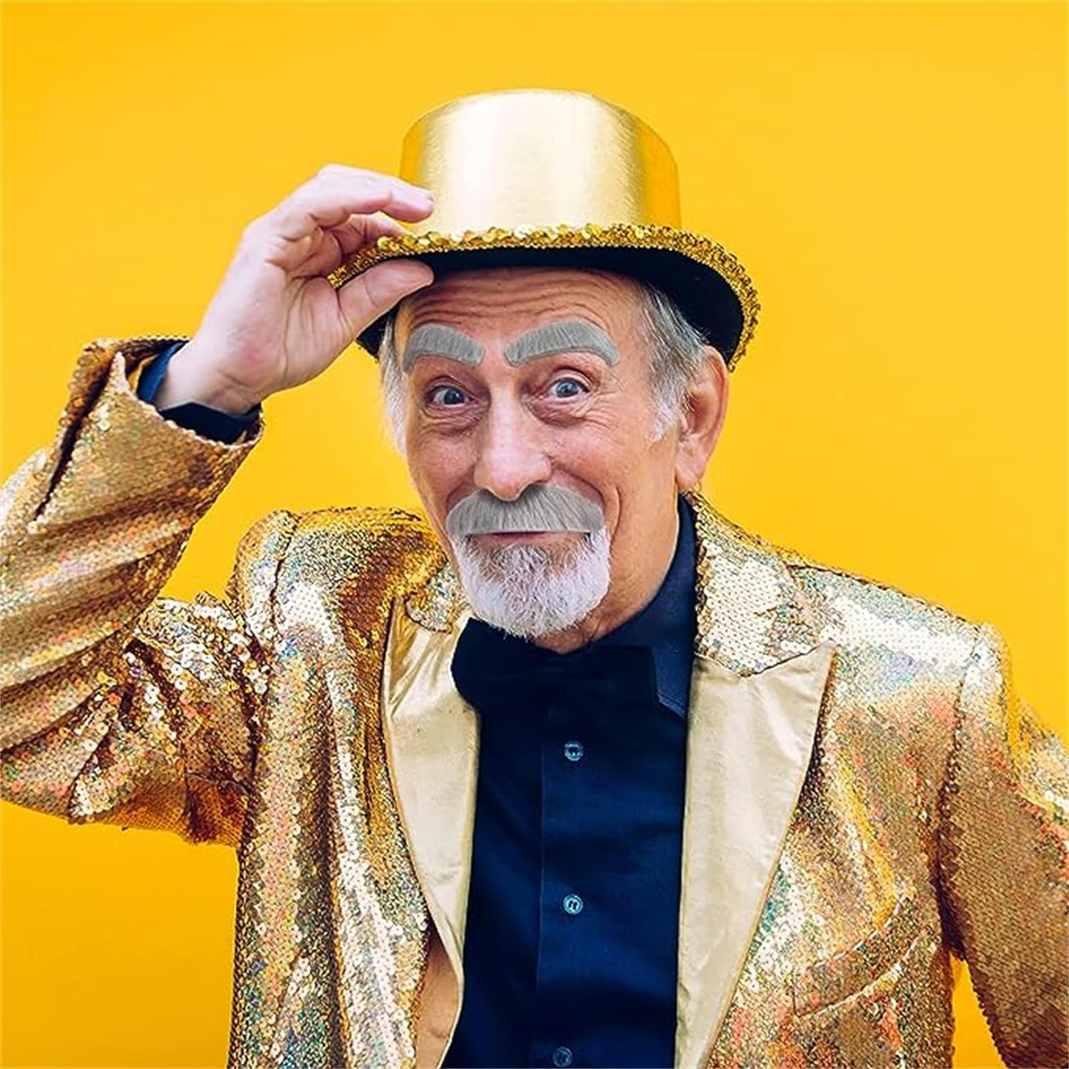 6 Pieces/Set Grandpa Dress up Set, Wig Hat, Grandpa Glasses, Eyebrow Mustache Stickers for Halloween Costume Party Cosplay Party 100 Days of School Costumes image number 5