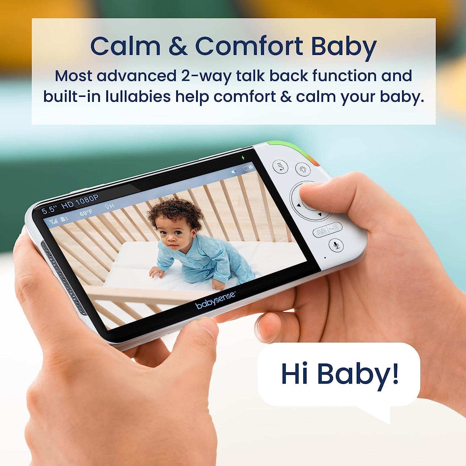 Babysense 5.5&rdquo; 1080P Full HD Split-Screen Baby Monitor, Video Baby Monitor with 2 Cameras and Audio, 6-Color RGB Night Light, 1000Ft Range, Two-Way Audio, 4X Zoom, 5000Mah Battery image number 5